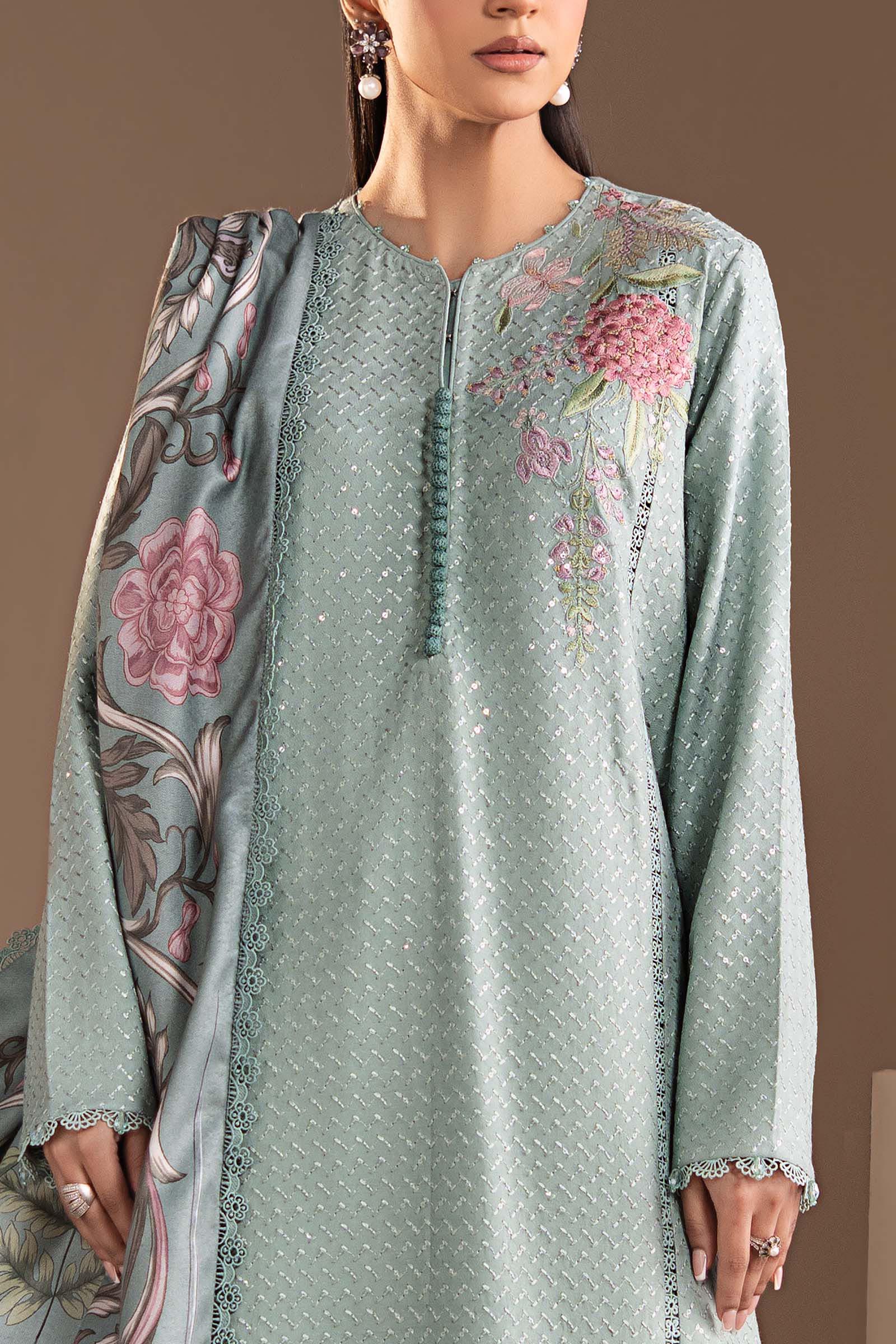 3 Piece Embroidered Twill Linen Suit