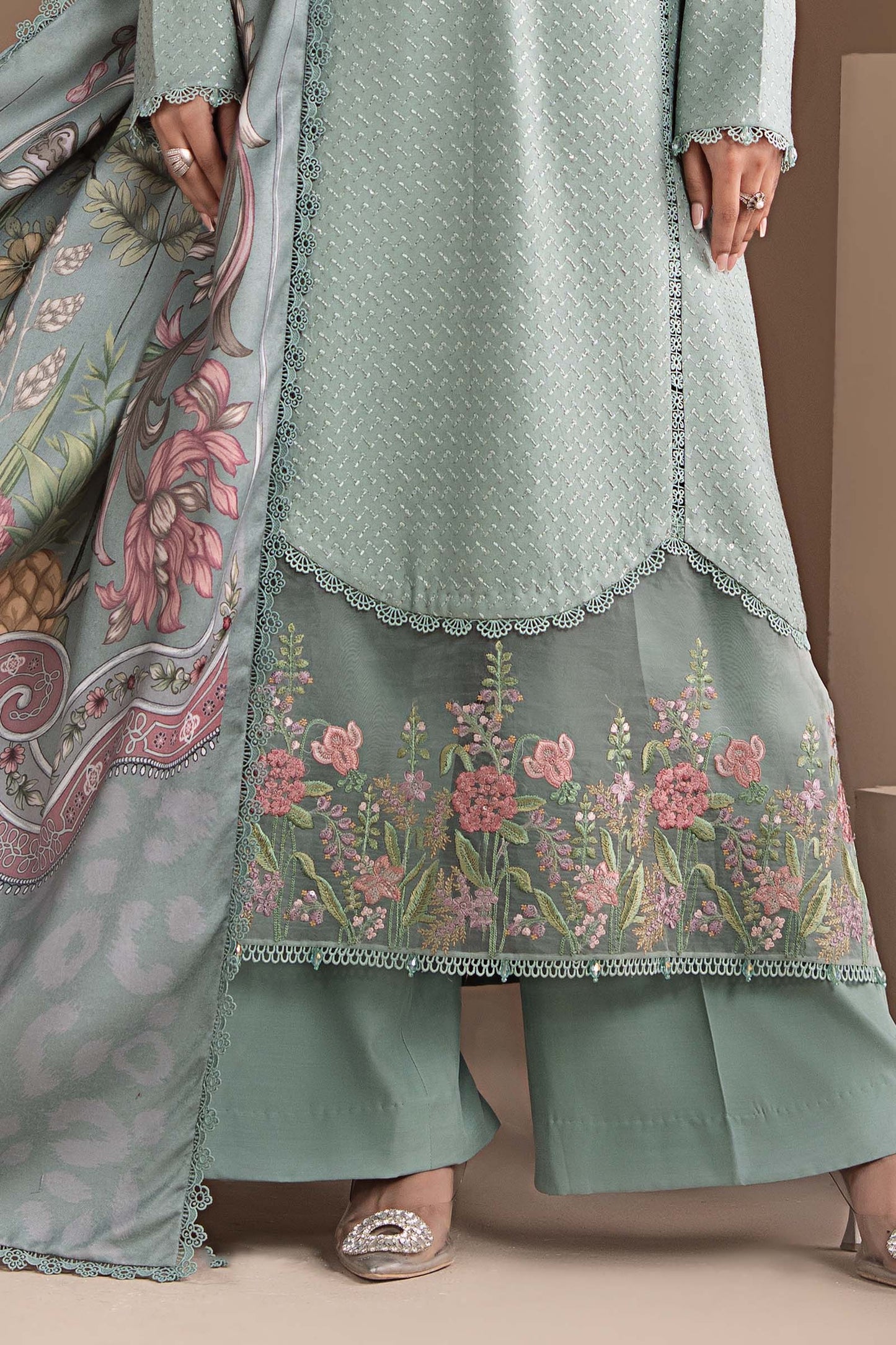 3 Piece Embroidered Twill Linen Suit