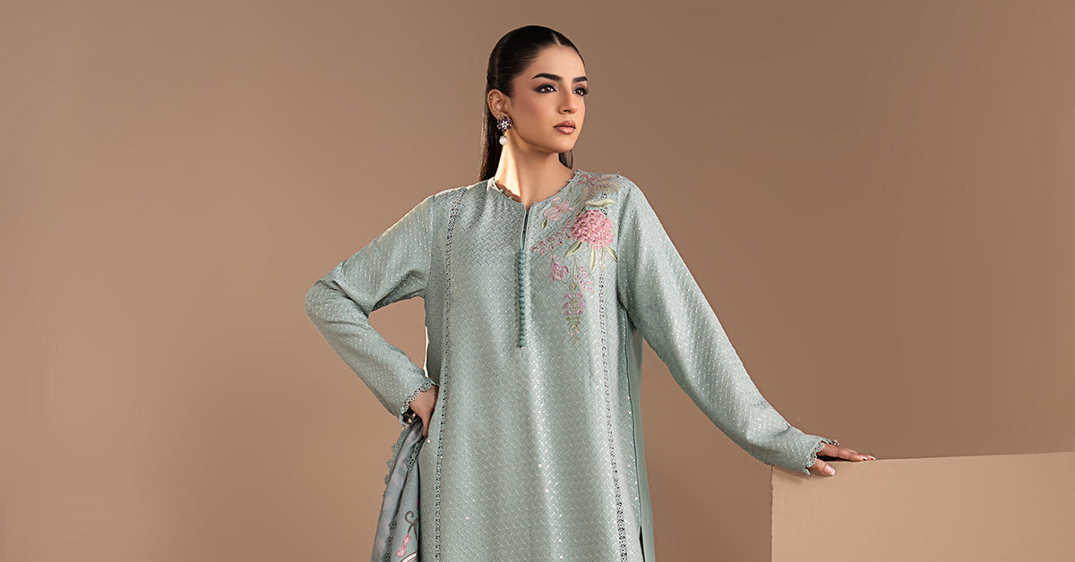 3 Piece Embroidered Twill Linen Suit