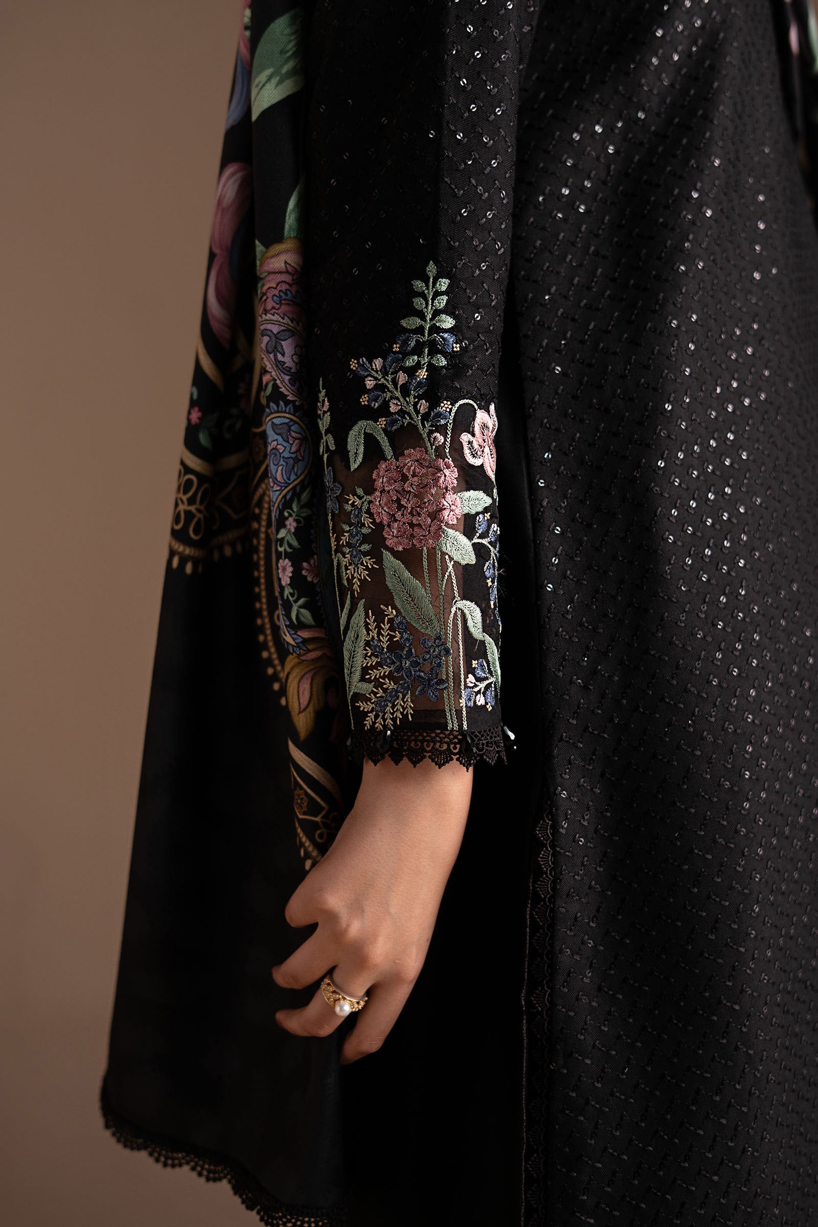 3 Piece Embroidered Twill Linen Suit