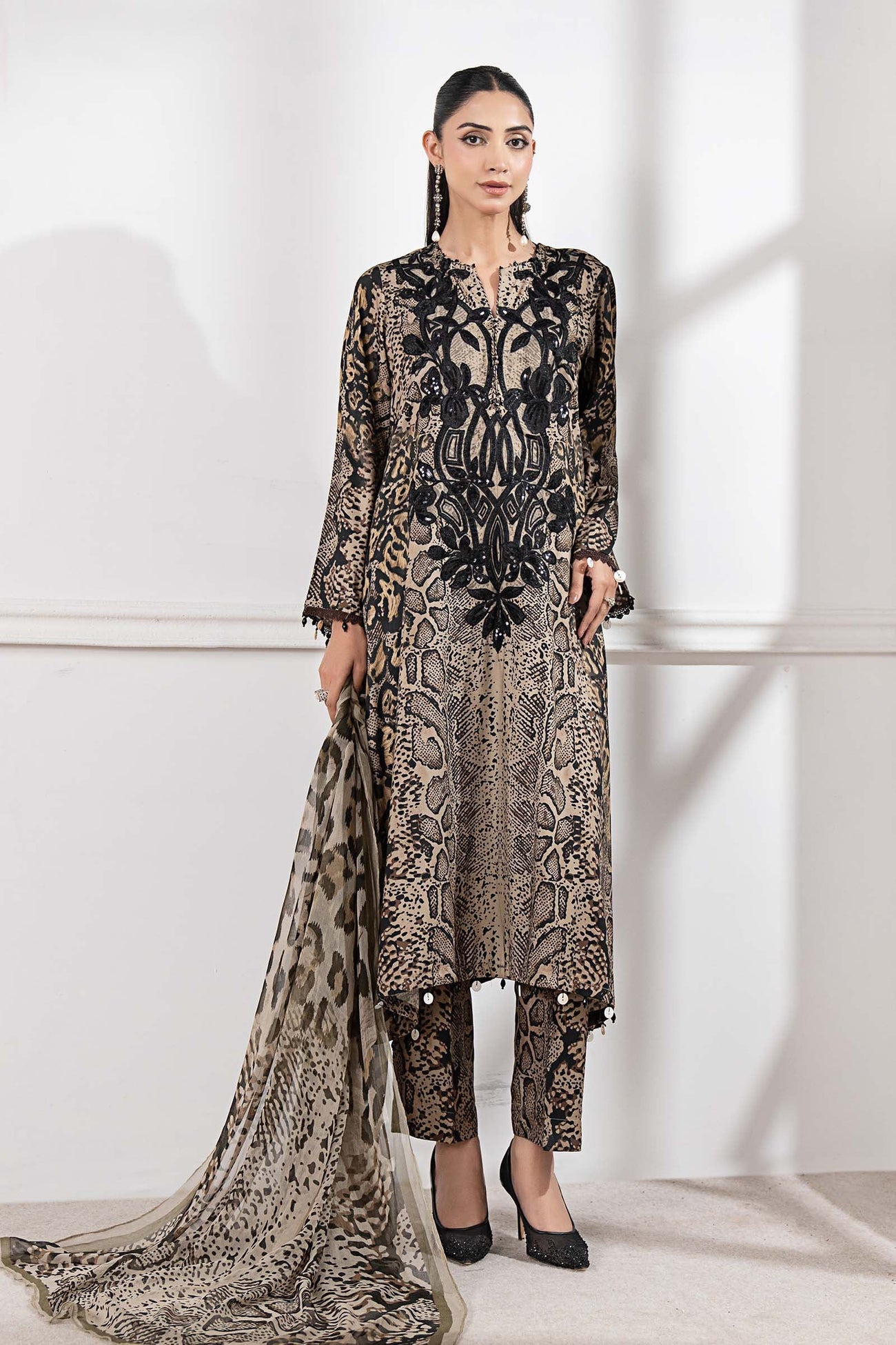 3 Piece Embroidered Linen Suit