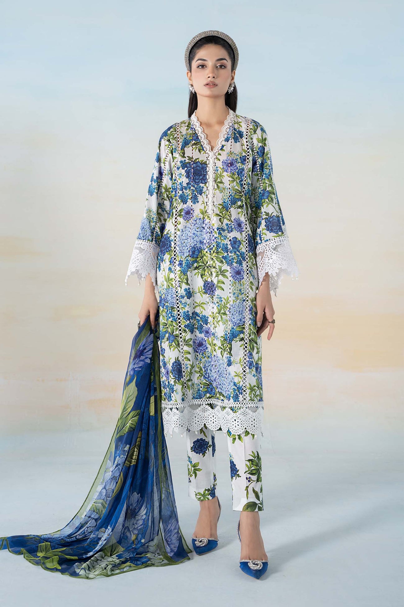 3 PIECE PRINTED DOBBY LAWN SUIT | MPS-2102-B
