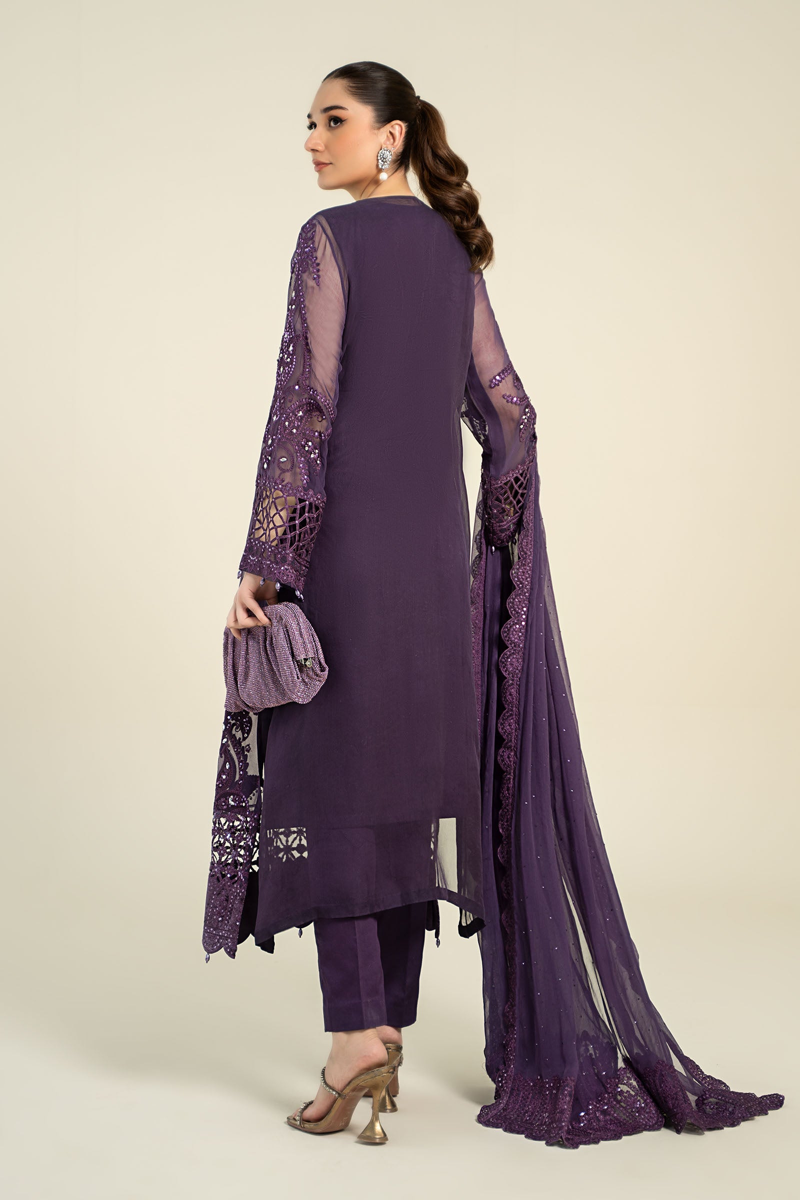 3 Piece Embroidered Chiffon Suit | MCS-24-102