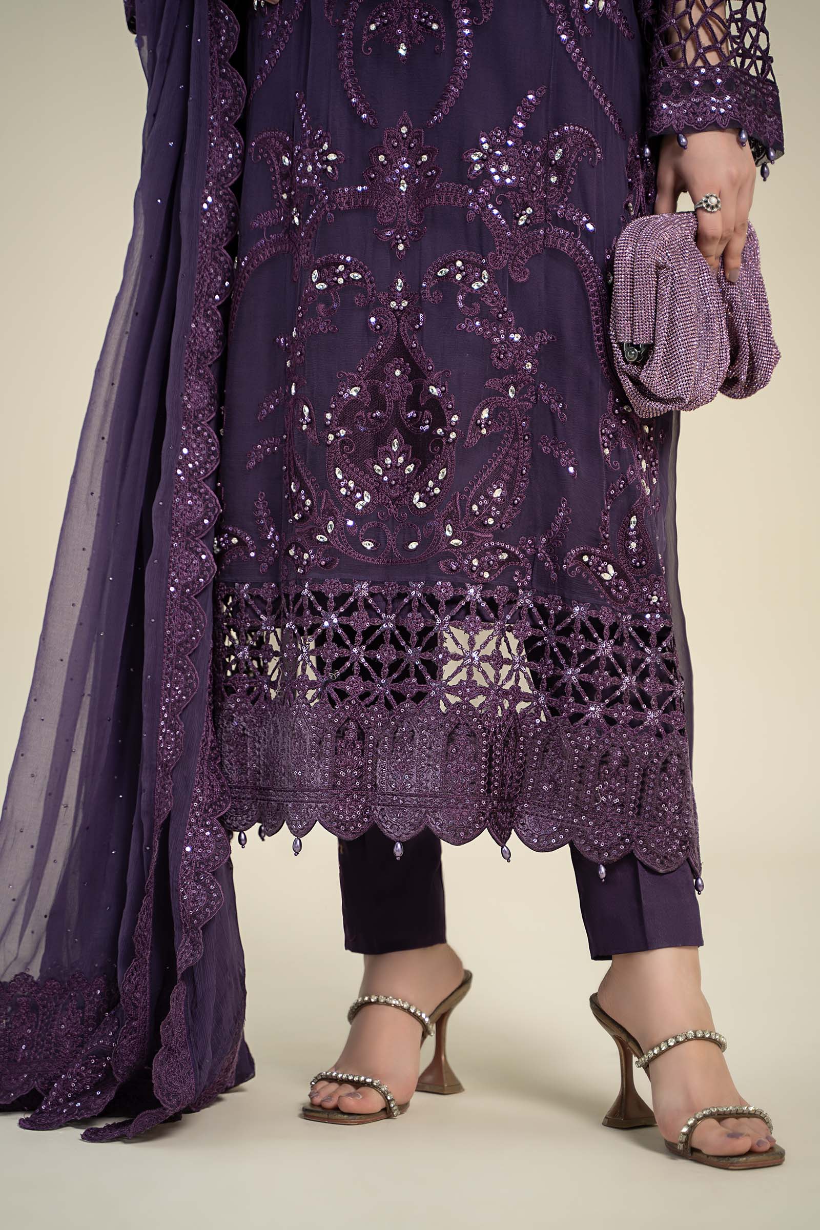 3 Piece Embroidered Chiffon Suit | MCS-24-102