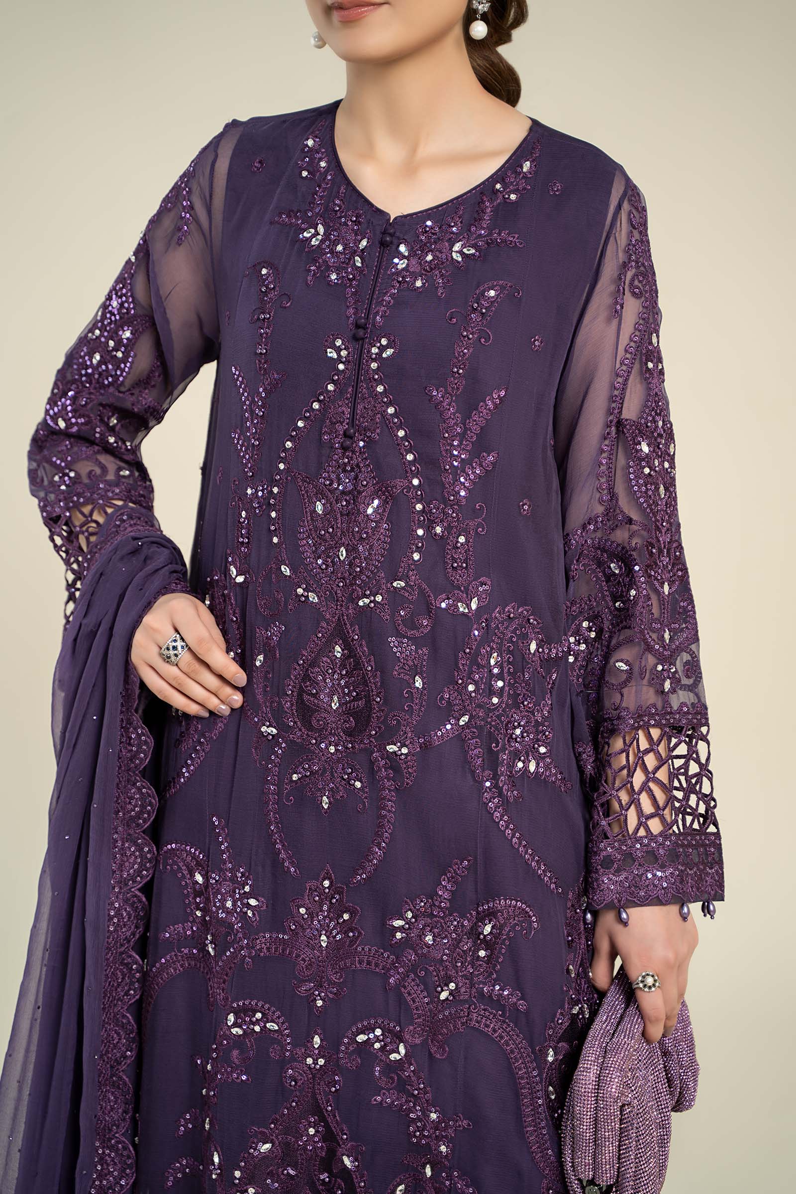 3 Piece Embroidered Chiffon Suit | MCS-24-102