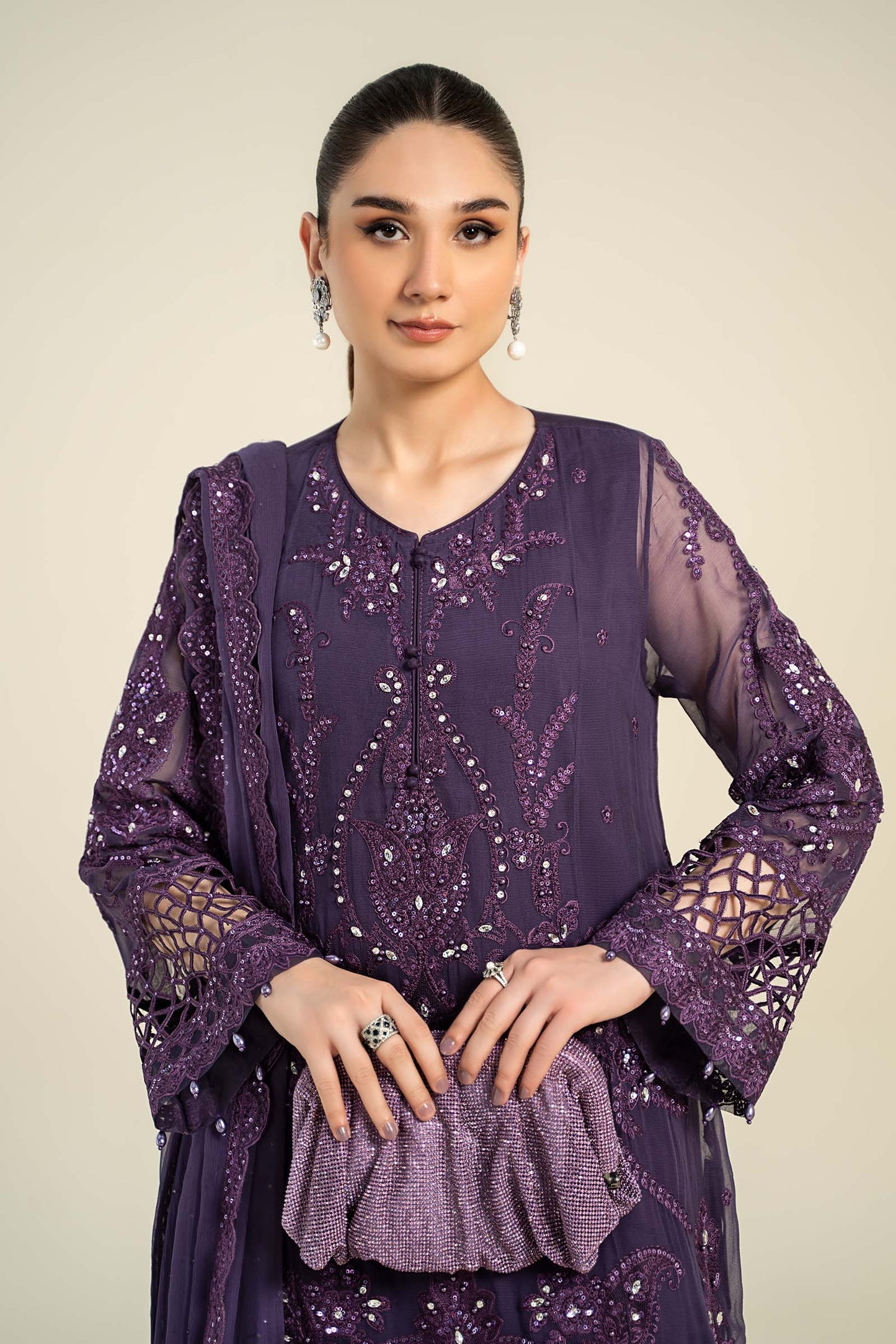 3 Piece Embroidered Chiffon Suit | MCS-24-102