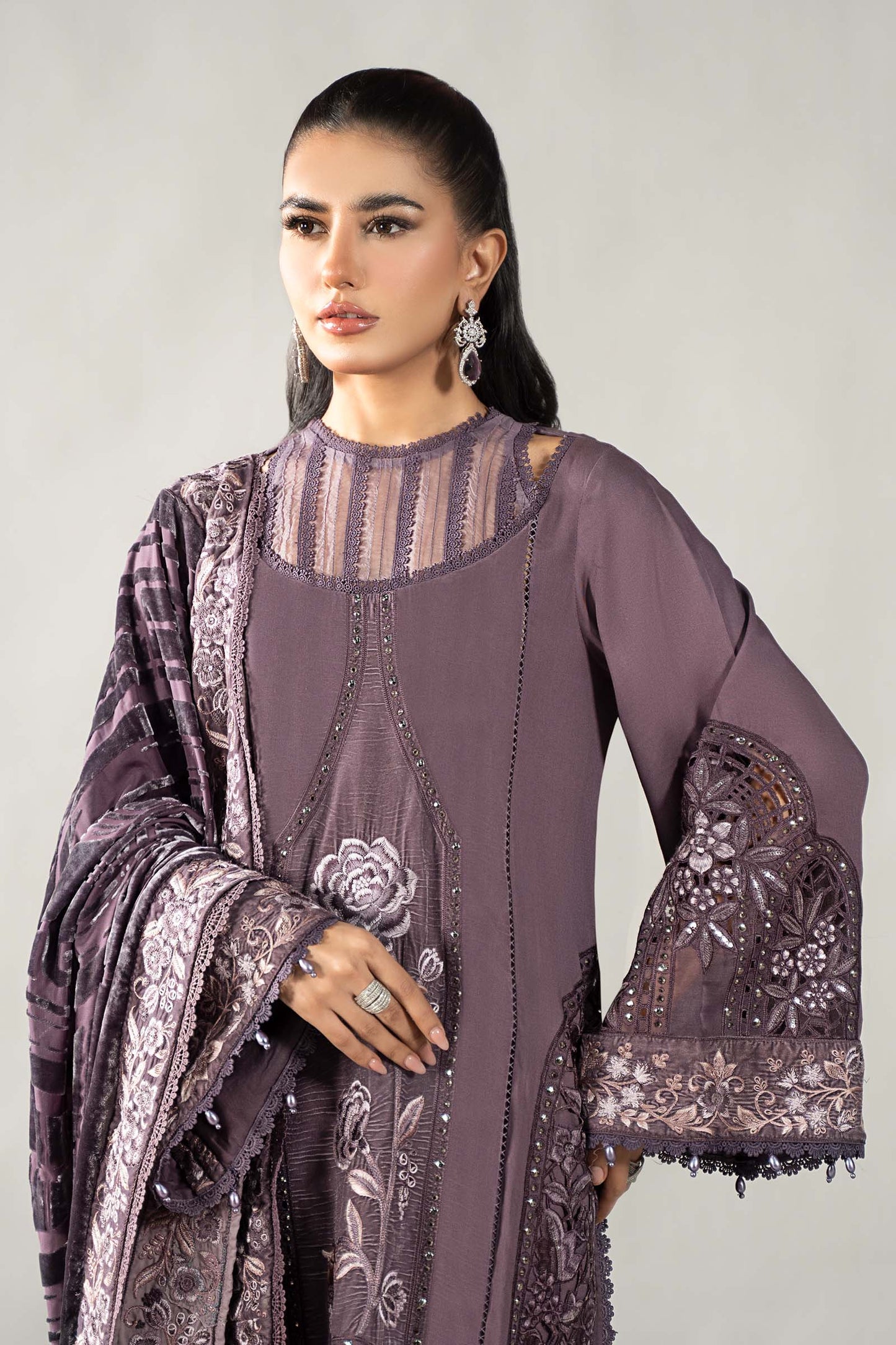 3 Piece Embroidered Linen Suit | DLS-1202