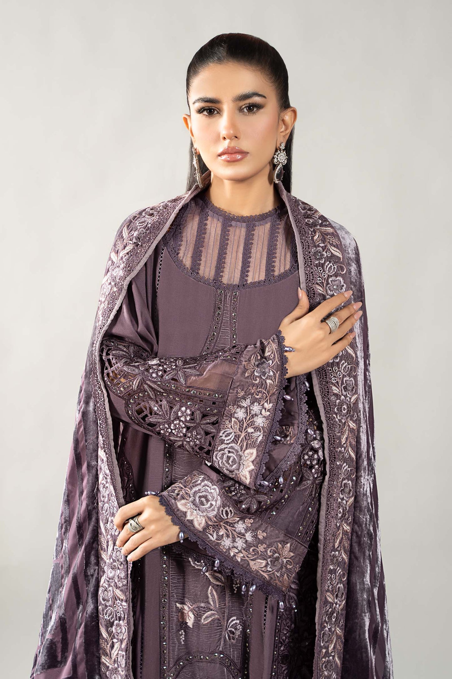 3 Piece Embroidered Linen Suit | DLS-1202