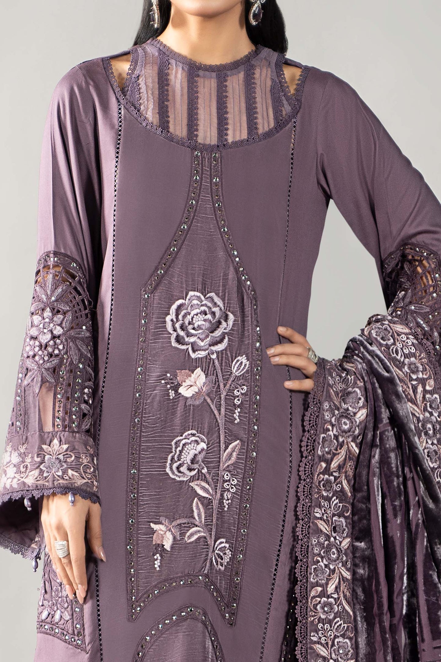 3 Piece Embroidered Linen Suit | DLS-1202