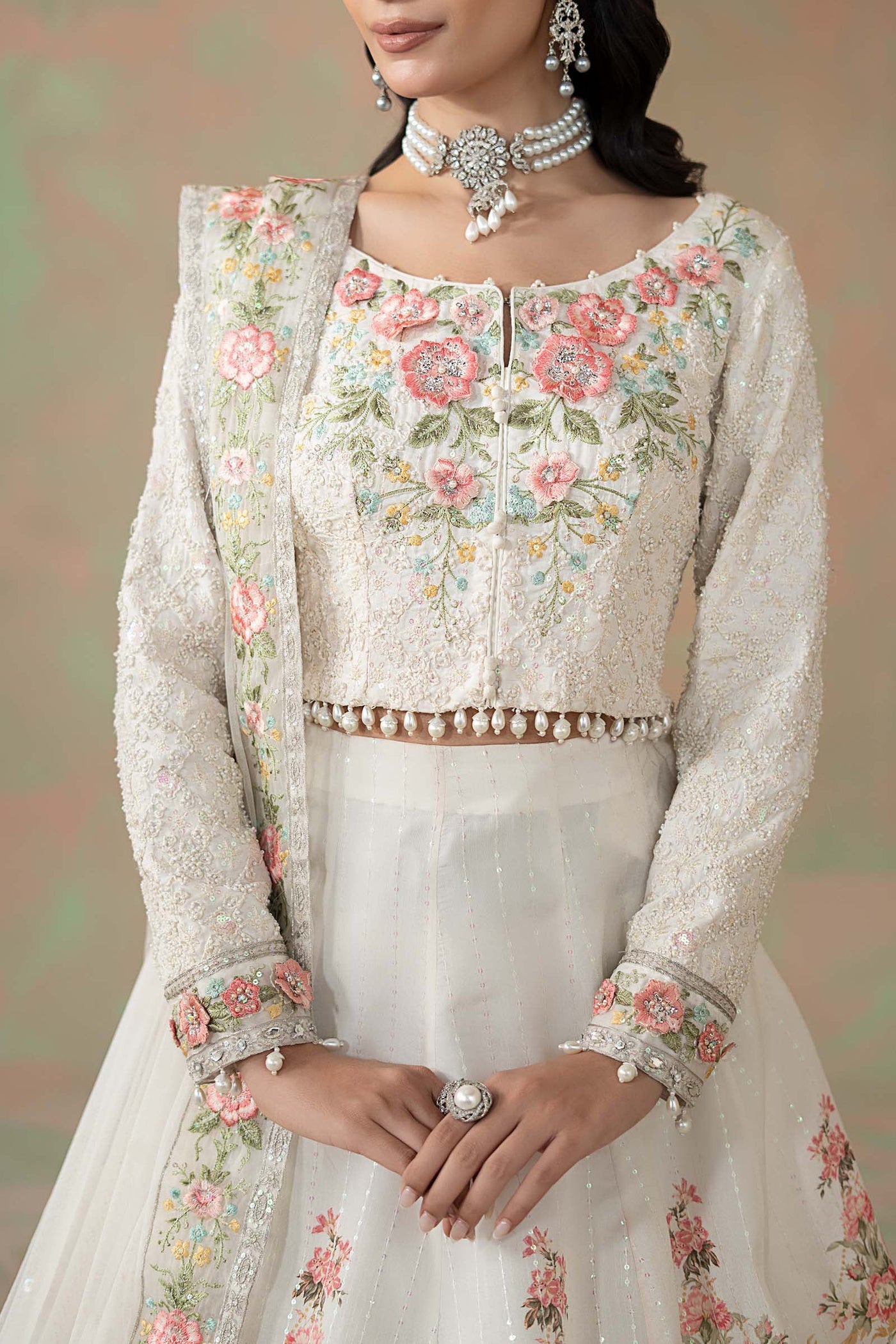 3 Piece Embroidered Raw Silk Suit