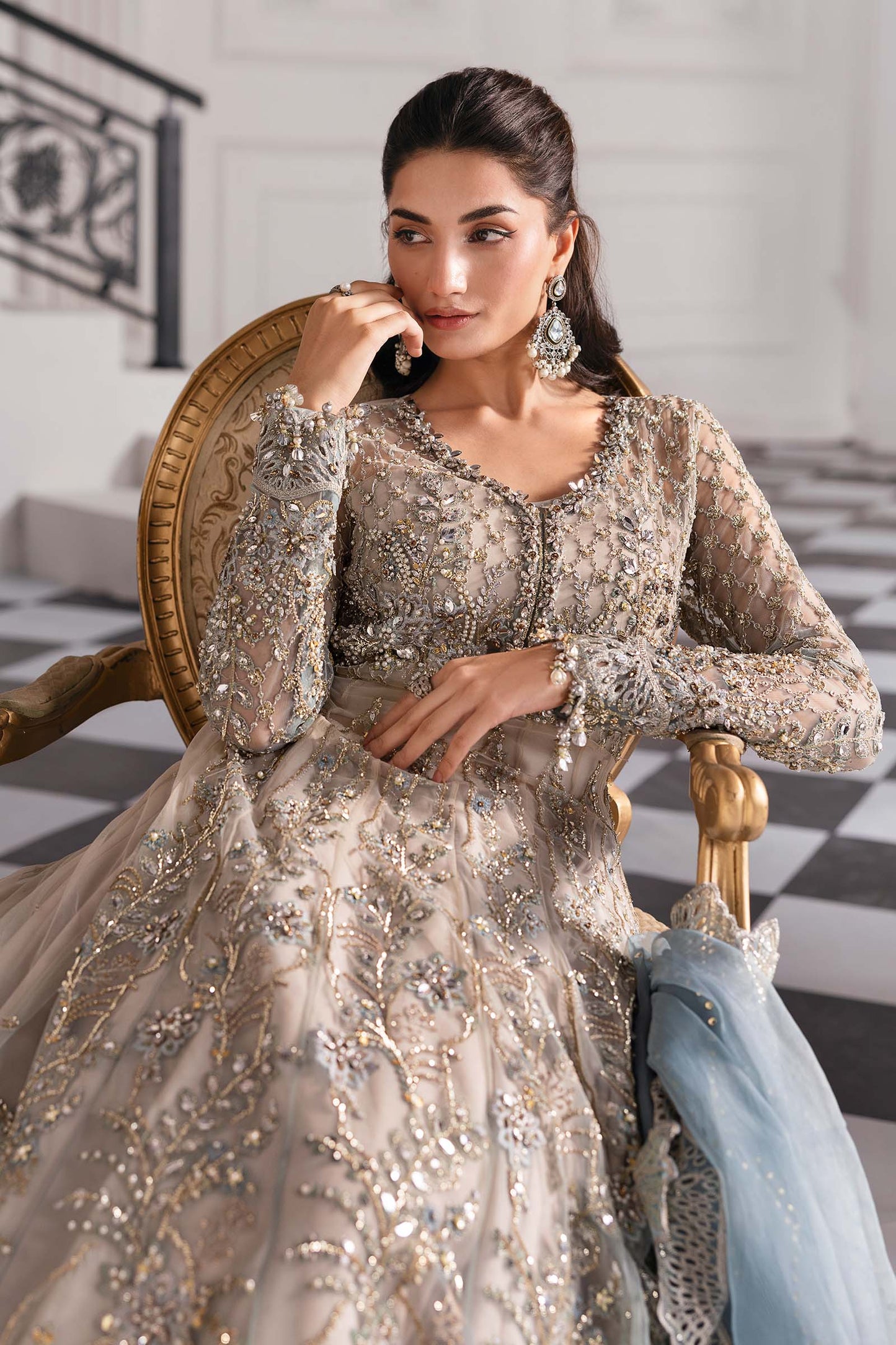 3 Piece Unstitched Embroidered Net Suit | BD-3002