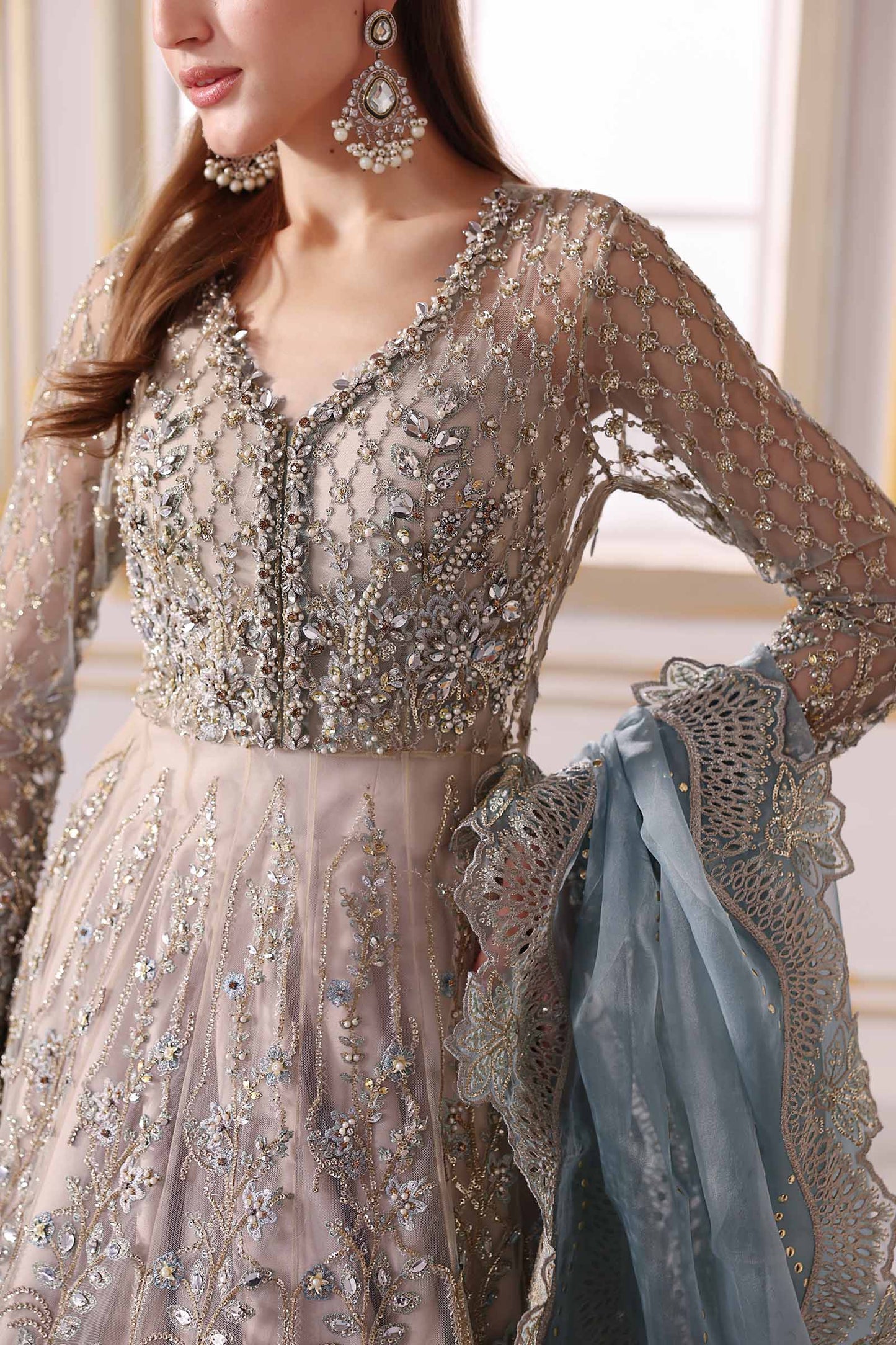 3 Piece Unstitched Embroidered Net Suit | BD-3002