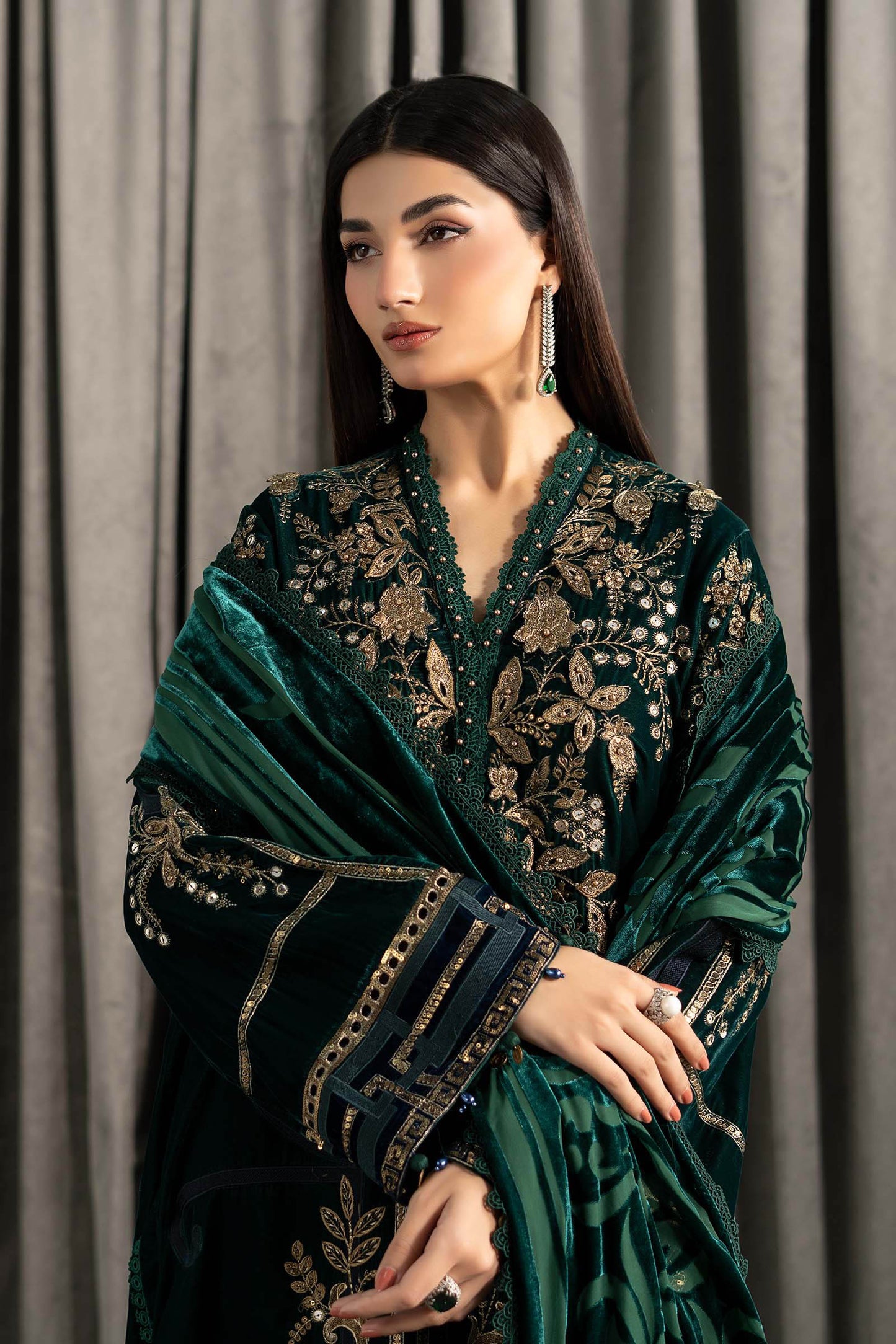 3 Piece Embroidered Velvet Suit