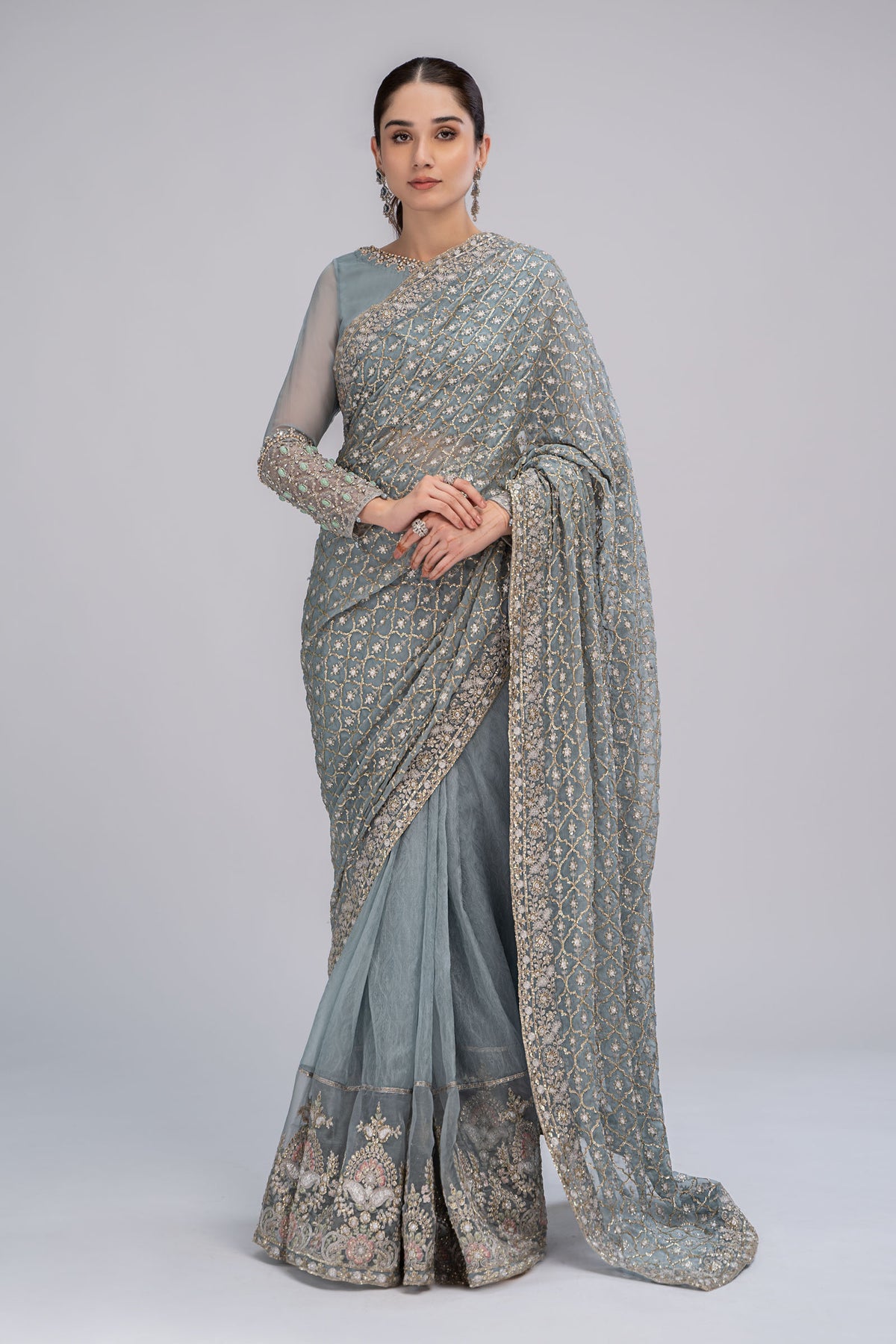 Saree Grey Blue BDS-2602