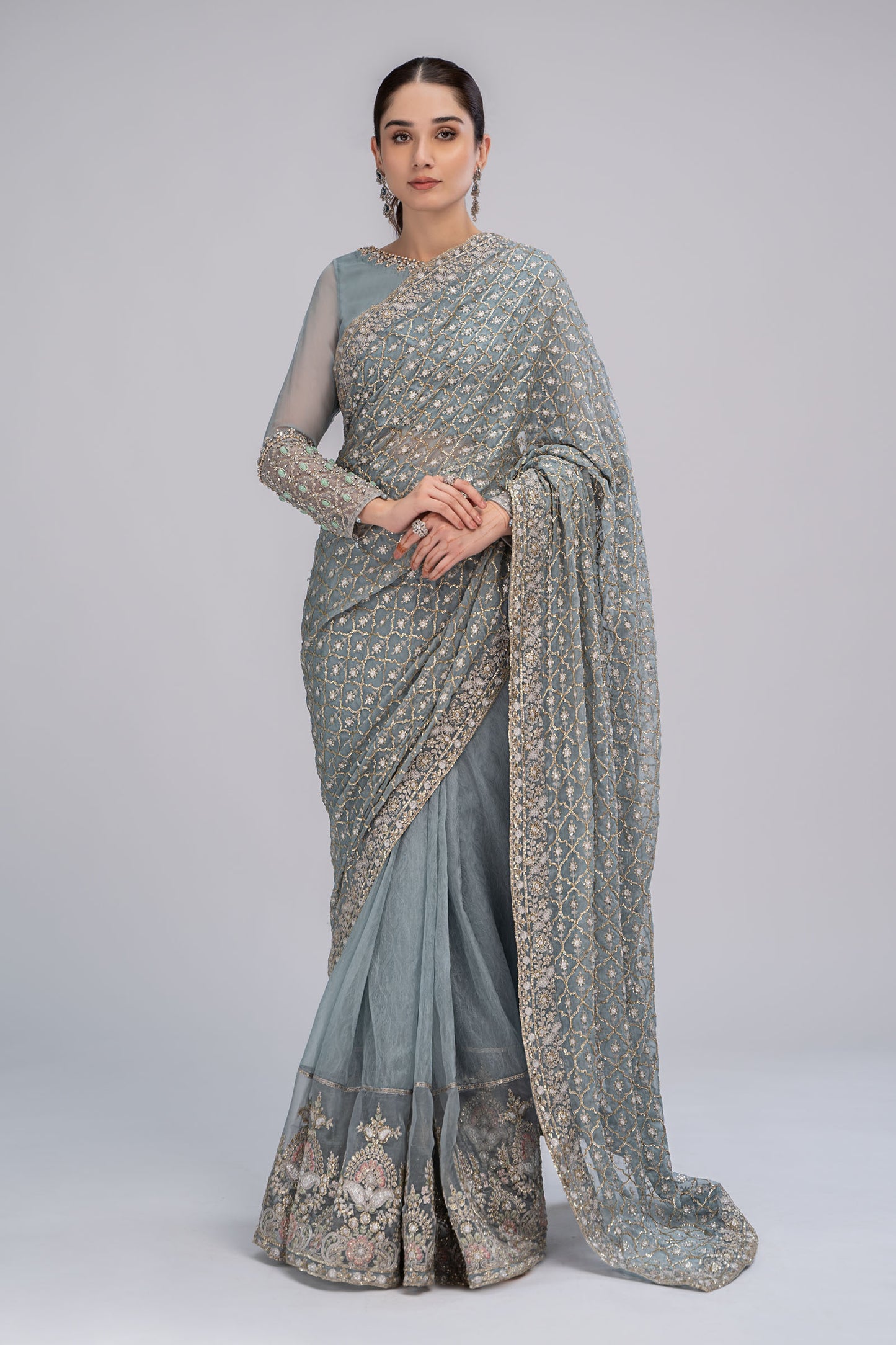 Saree Grey Blue BDS-2602