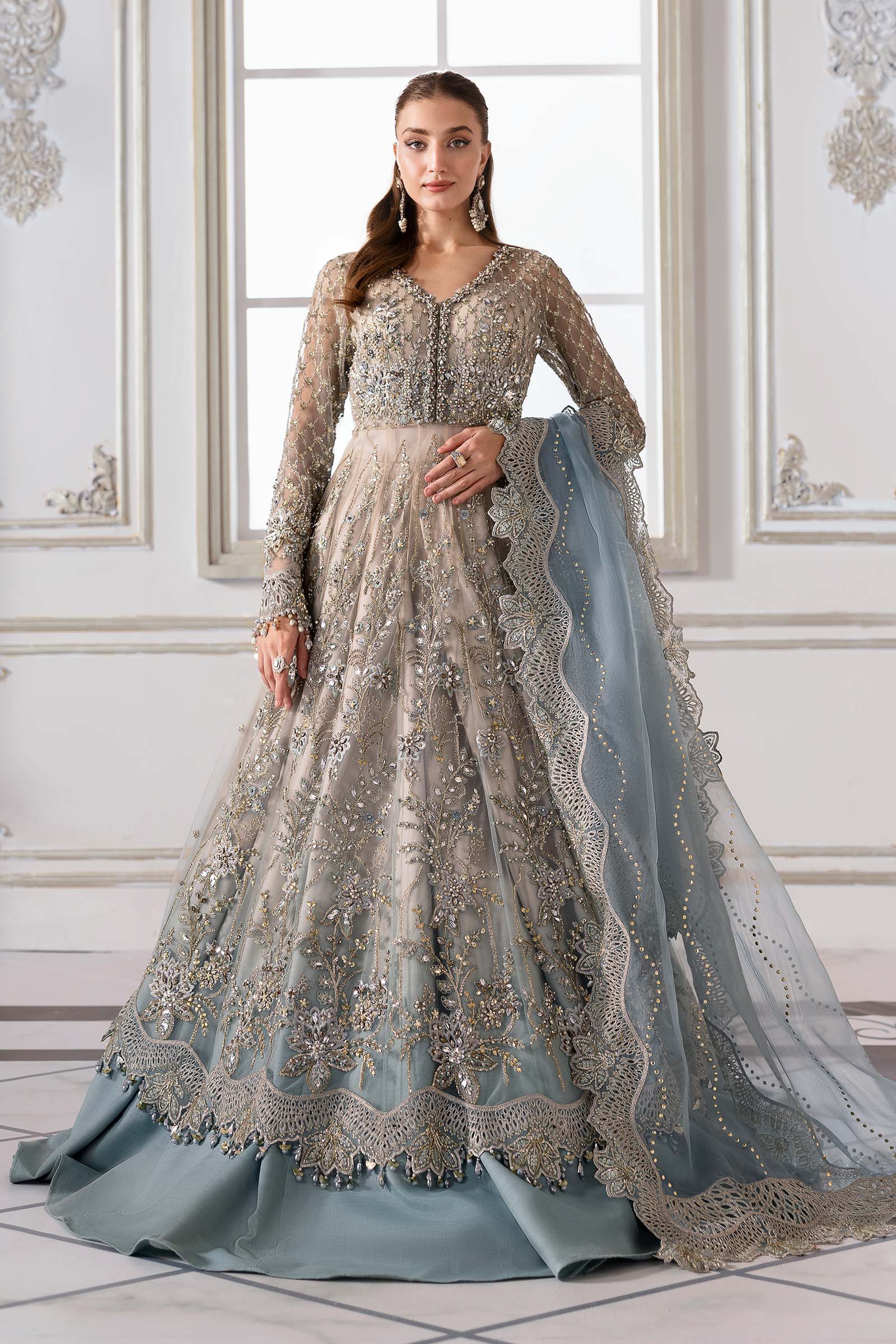 3 Piece Unstitched Embroidered Net Suit | BD-3002