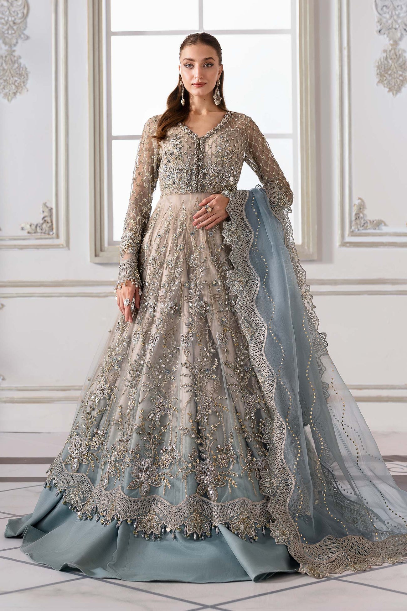 3 Piece Unstitched Embroidered Net Suit | BD-3002