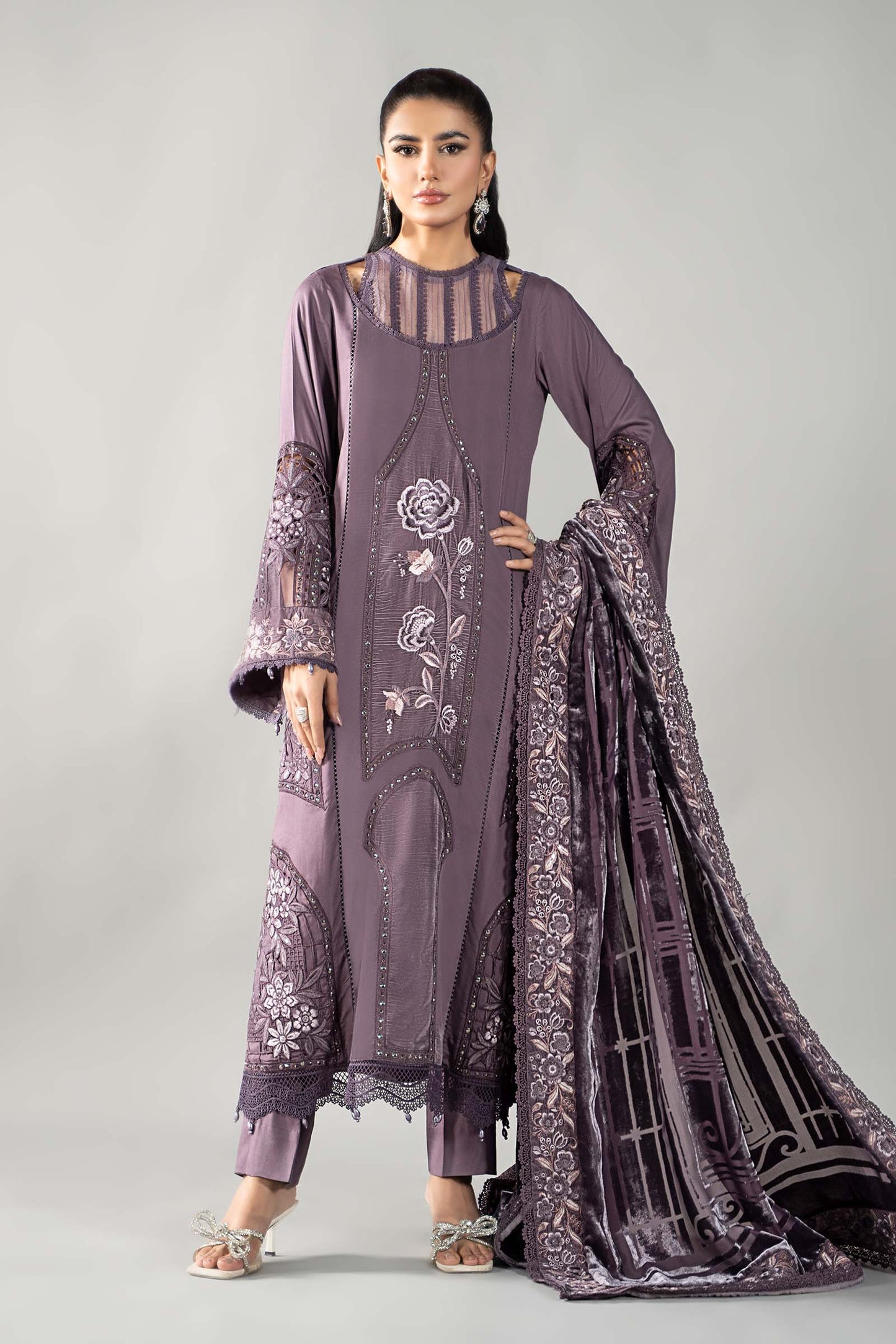 3 Piece Embroidered Linen Suit | DLS-1202