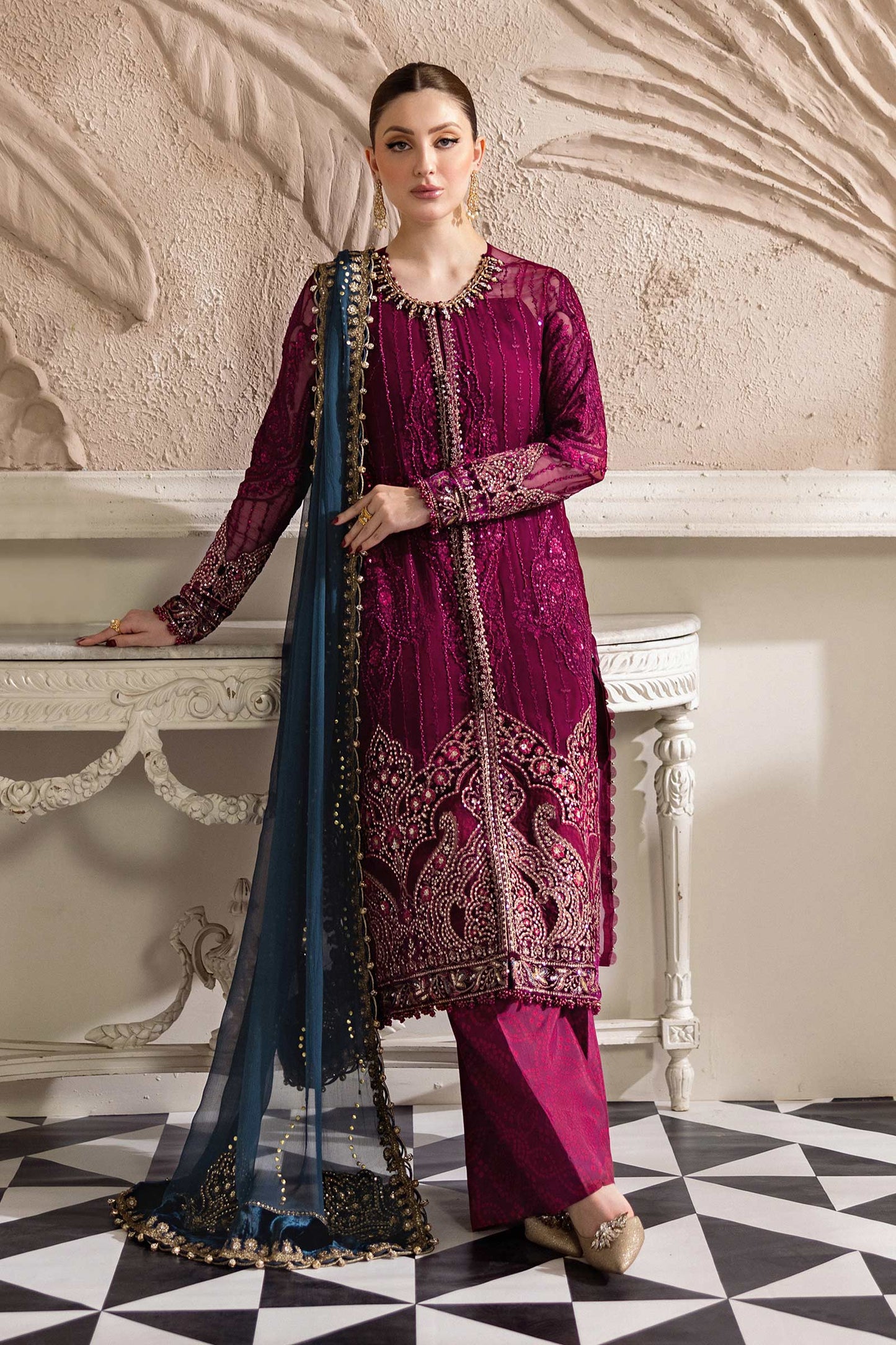 3 Piece Unstitched Embroidered Chiffon Suit | MPC-25-102
