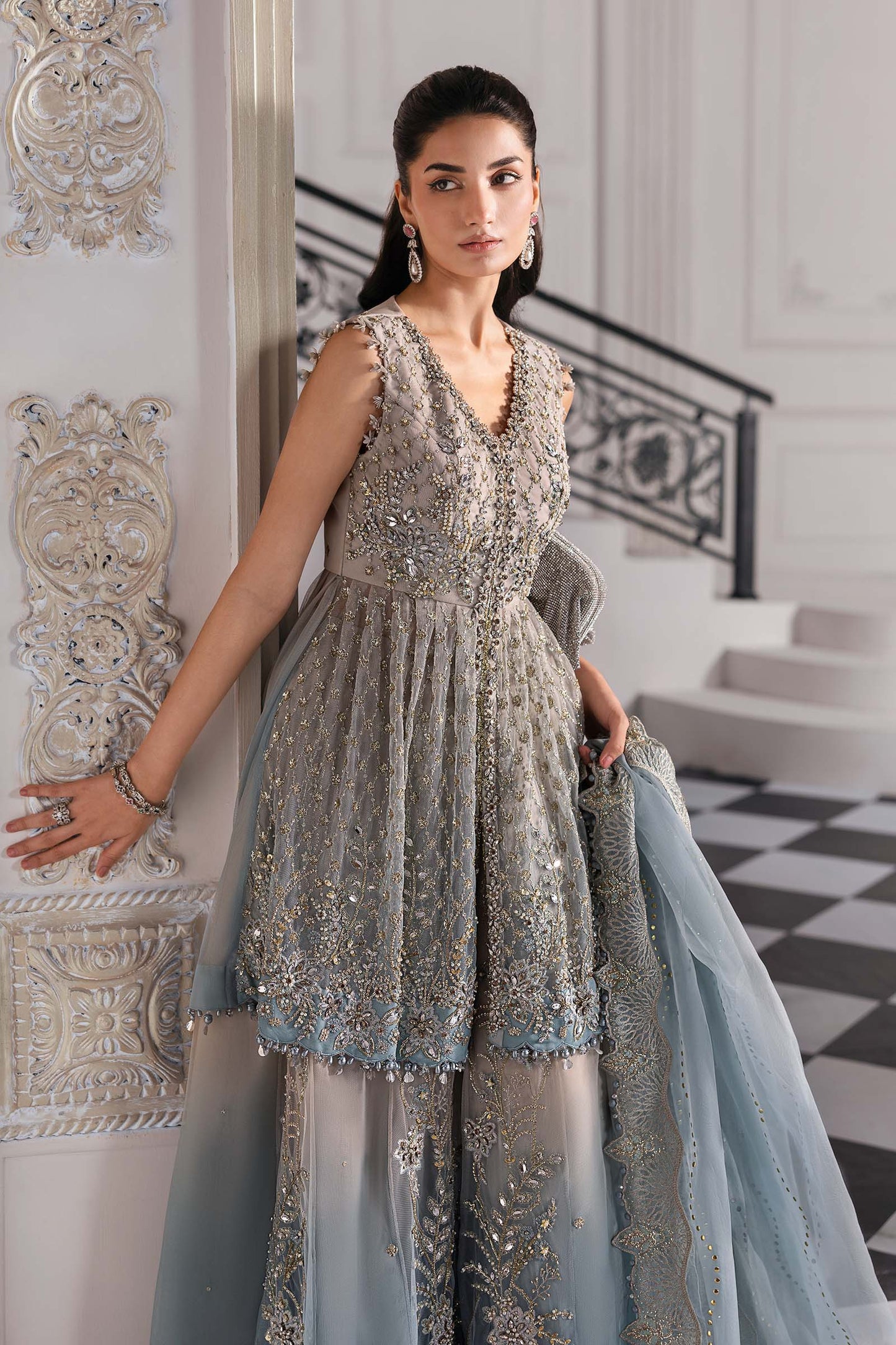 3 Piece Unstitched Embroidered Net Suit | BD-3002
