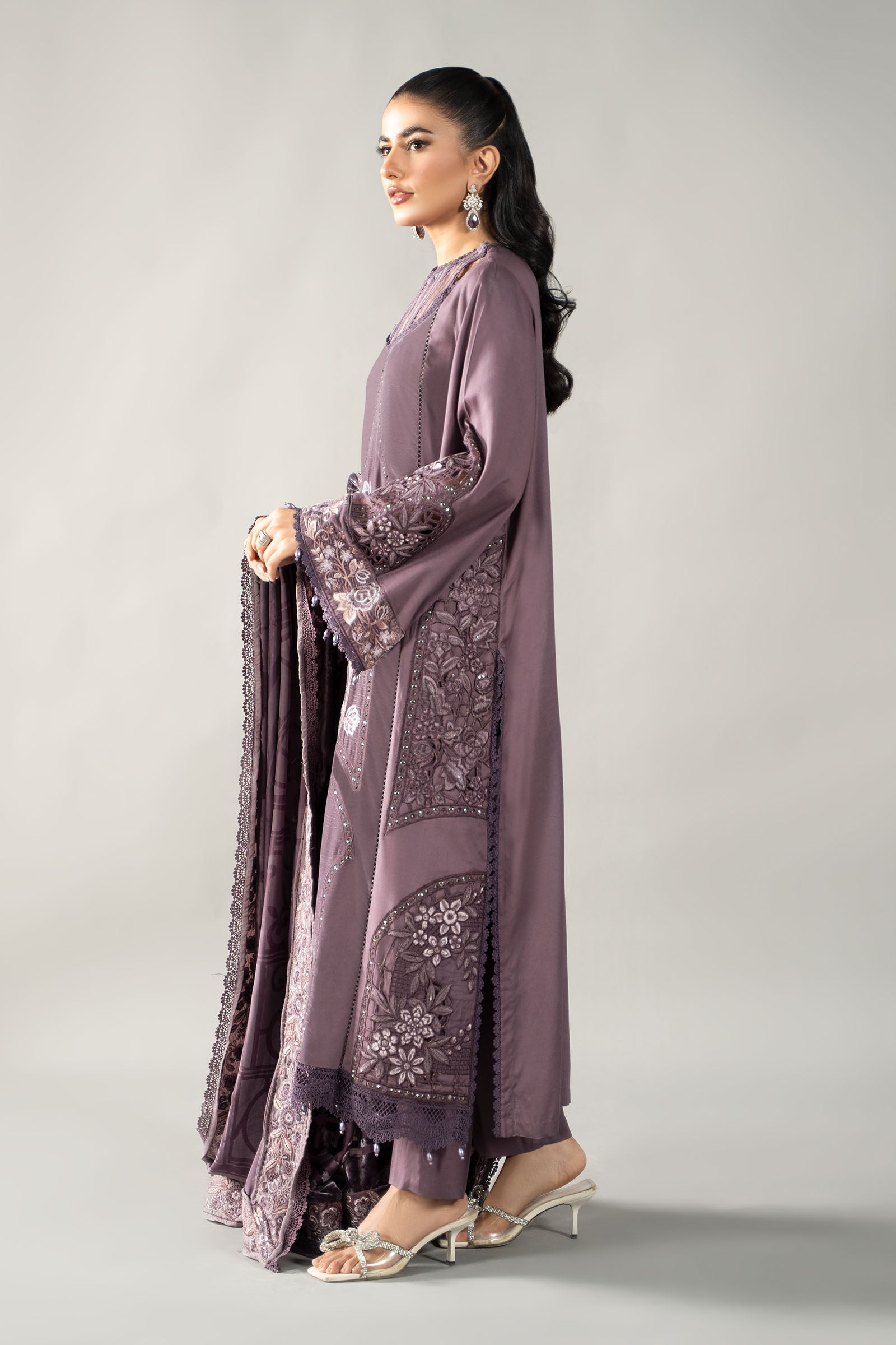 3 Piece Embroidered Linen Suit | DLS-1202