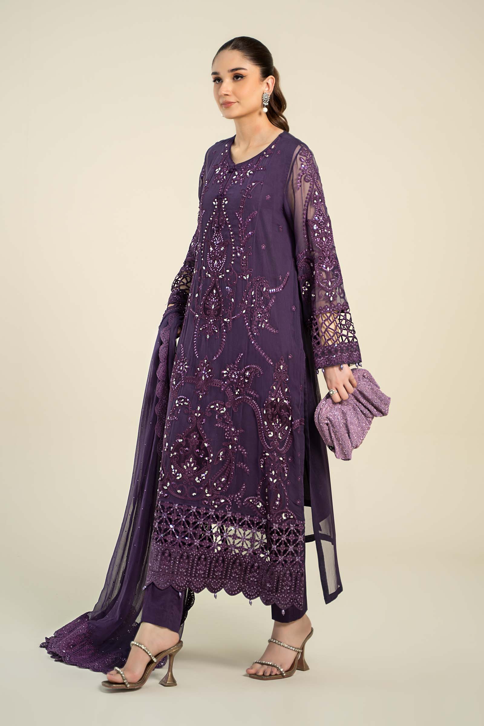 3 Piece Embroidered Chiffon Suit | MCS-24-102