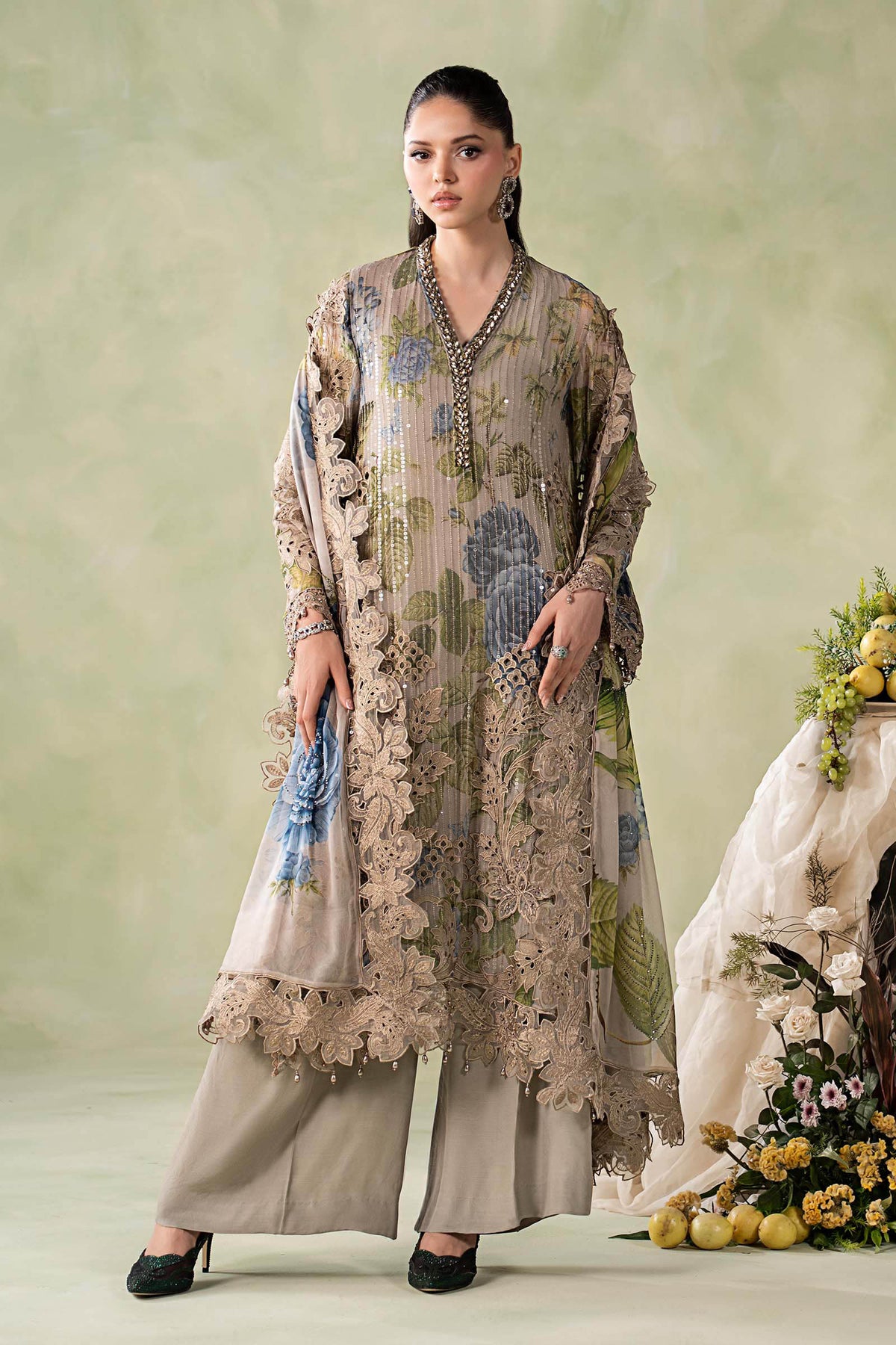 3 Piece Embroidered Chiffon Suit