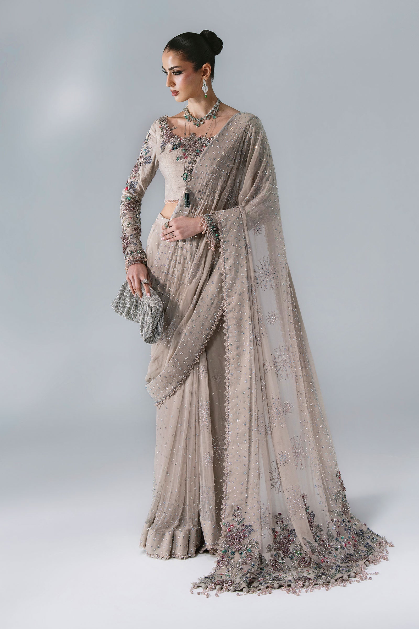 Unstitched Embroidered Chiffon Saree