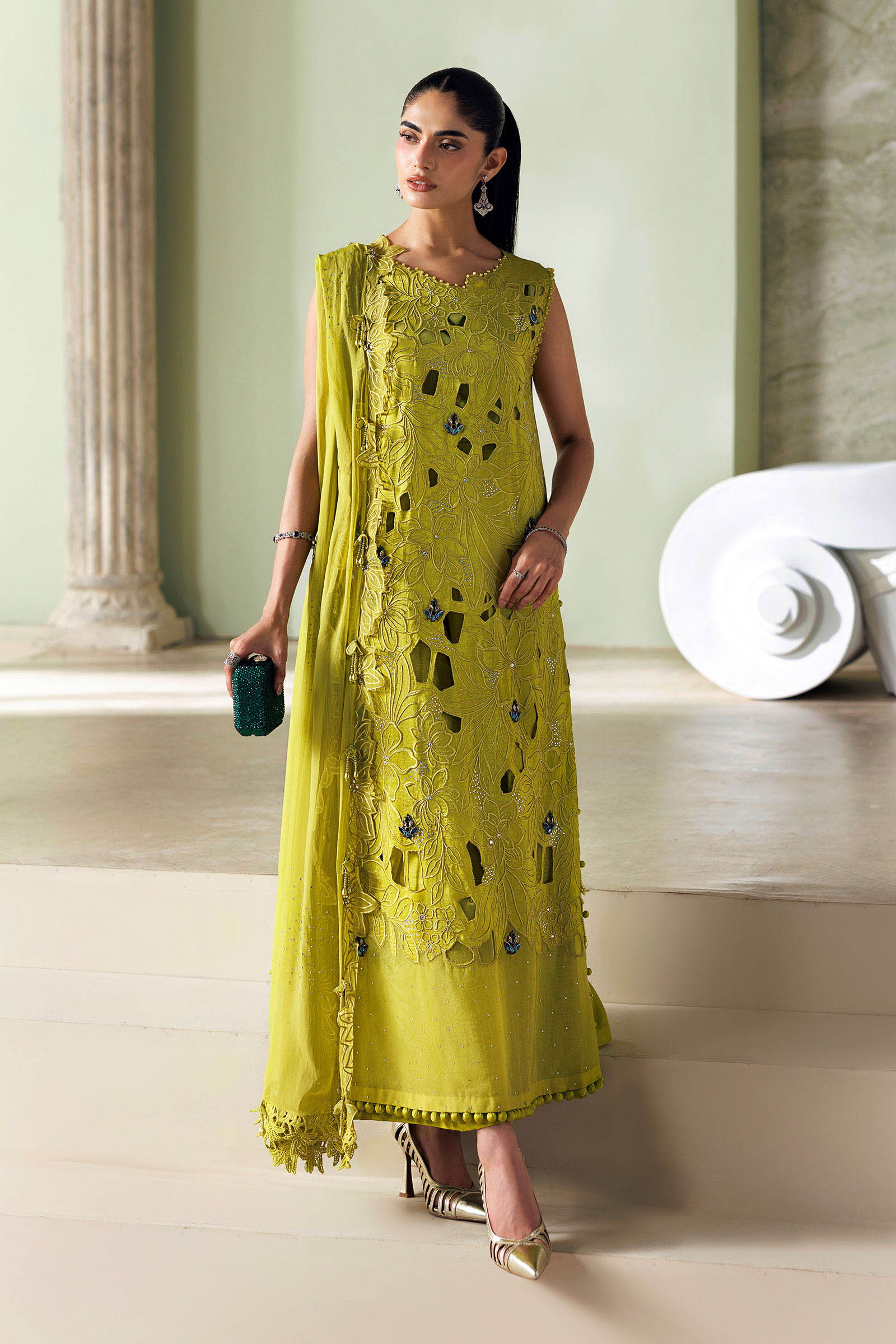 3 Piece Unstitched Embroidered Bemberg Raw Silk Suit