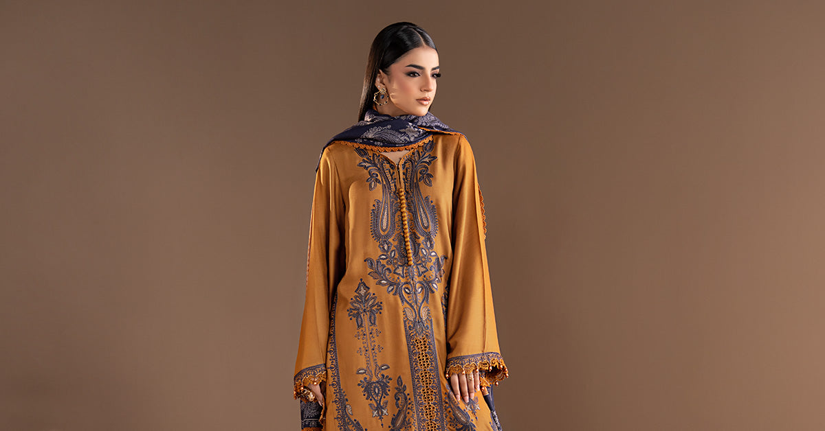 3 Piece Embroidered Twill Linen Suit