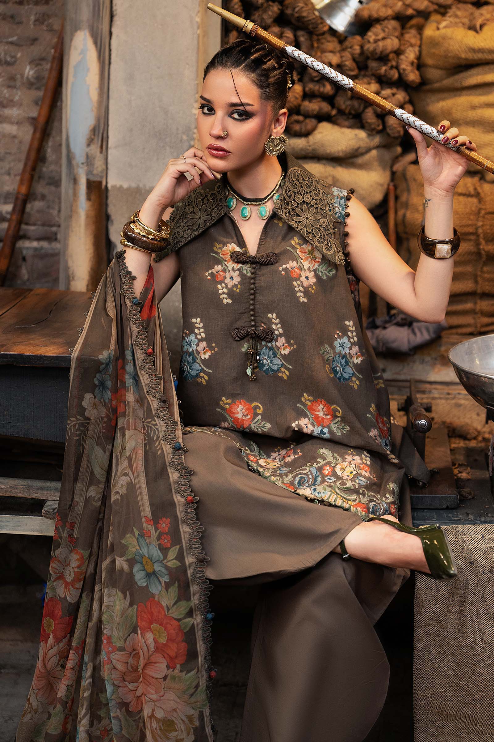 3 Piece Unstitched Embroidered Cambric Suit
