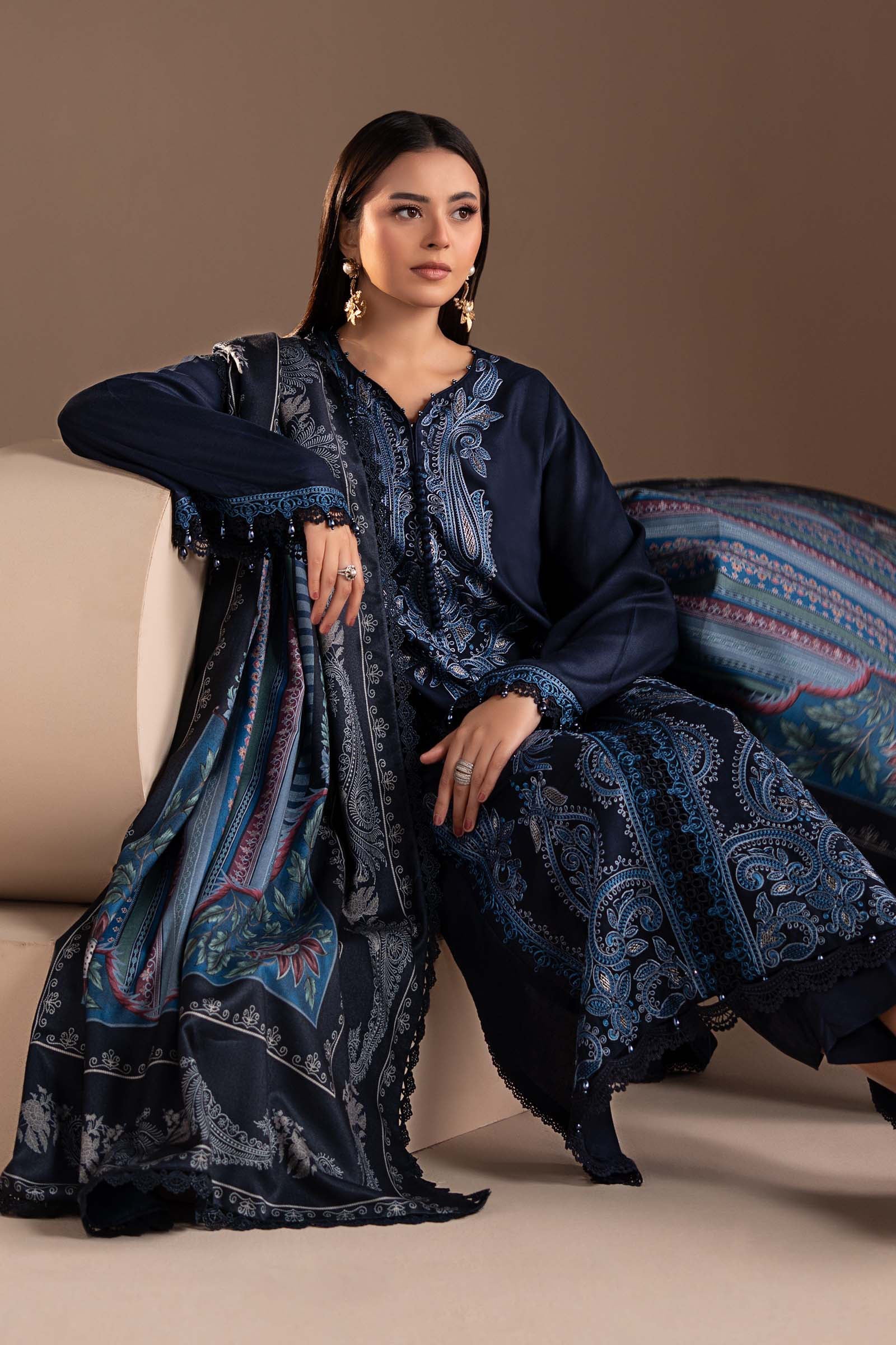 3 Piece Embroidered Twill Linen Suit