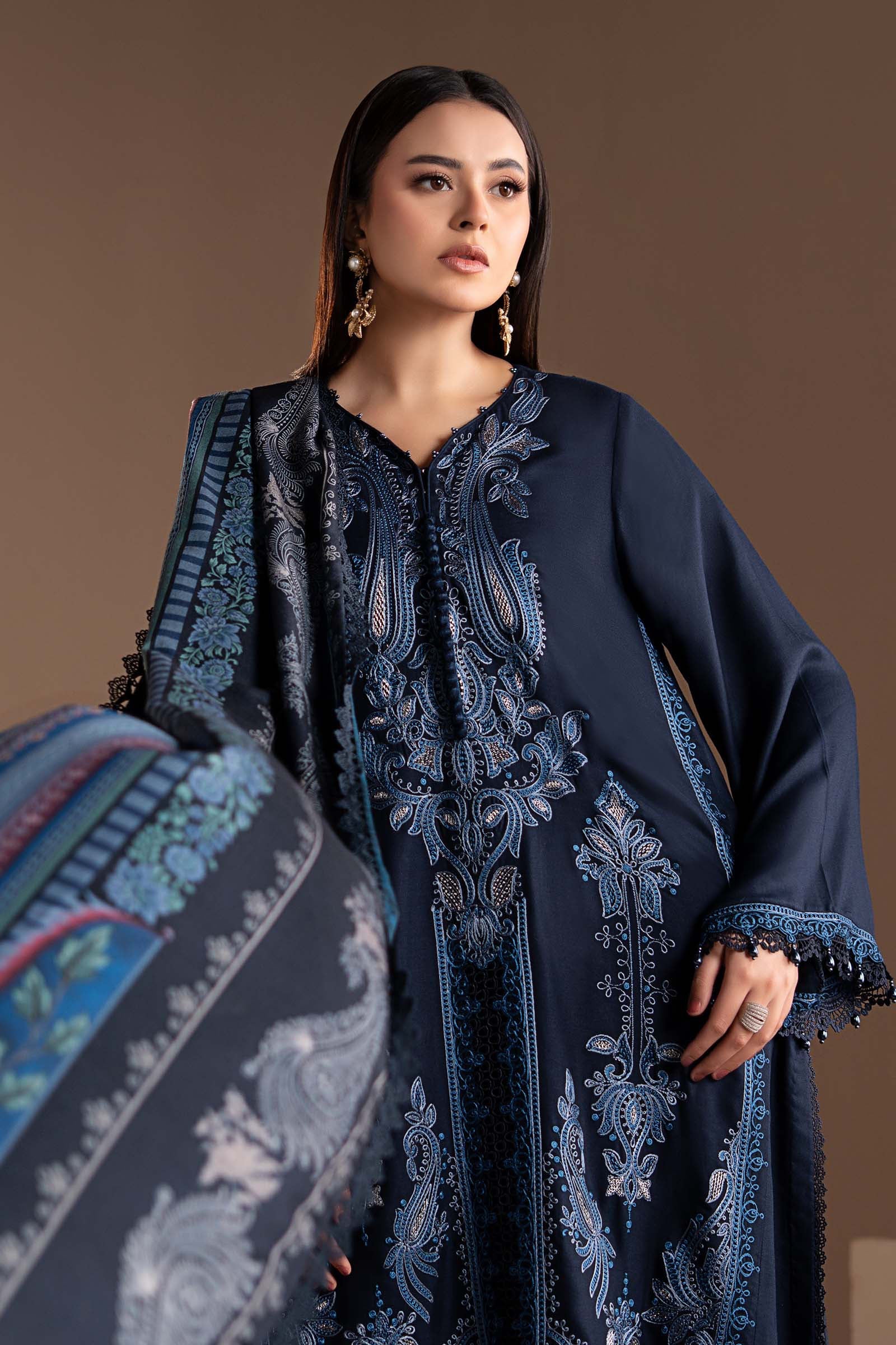 3 Piece Embroidered Twill Linen Suit