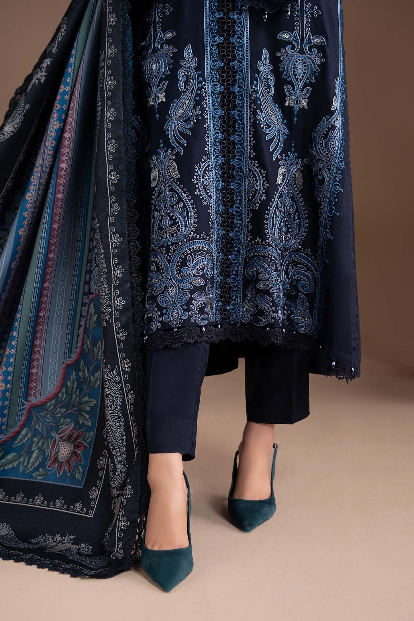 3 Piece Embroidered Twill Linen Suit