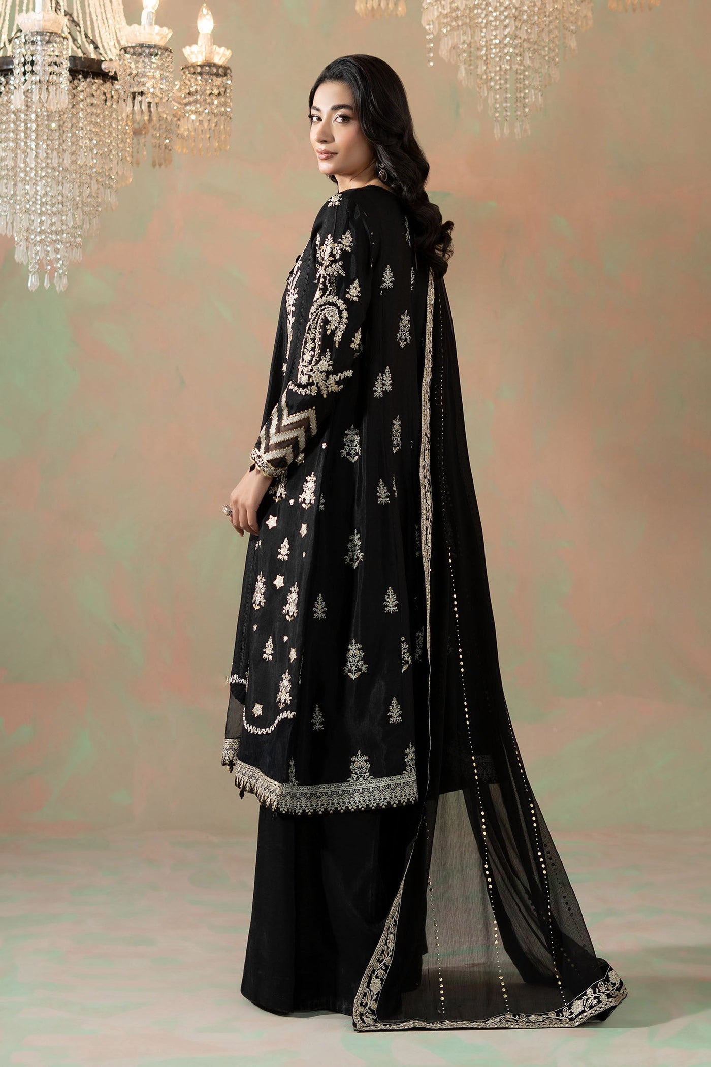 3 Piece Embroidered Raw Silk Suit