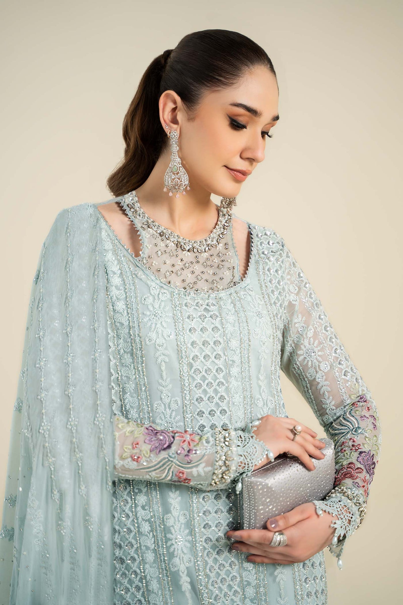 3 Piece Embroidered Chiffon Suit | MCS-24-103
