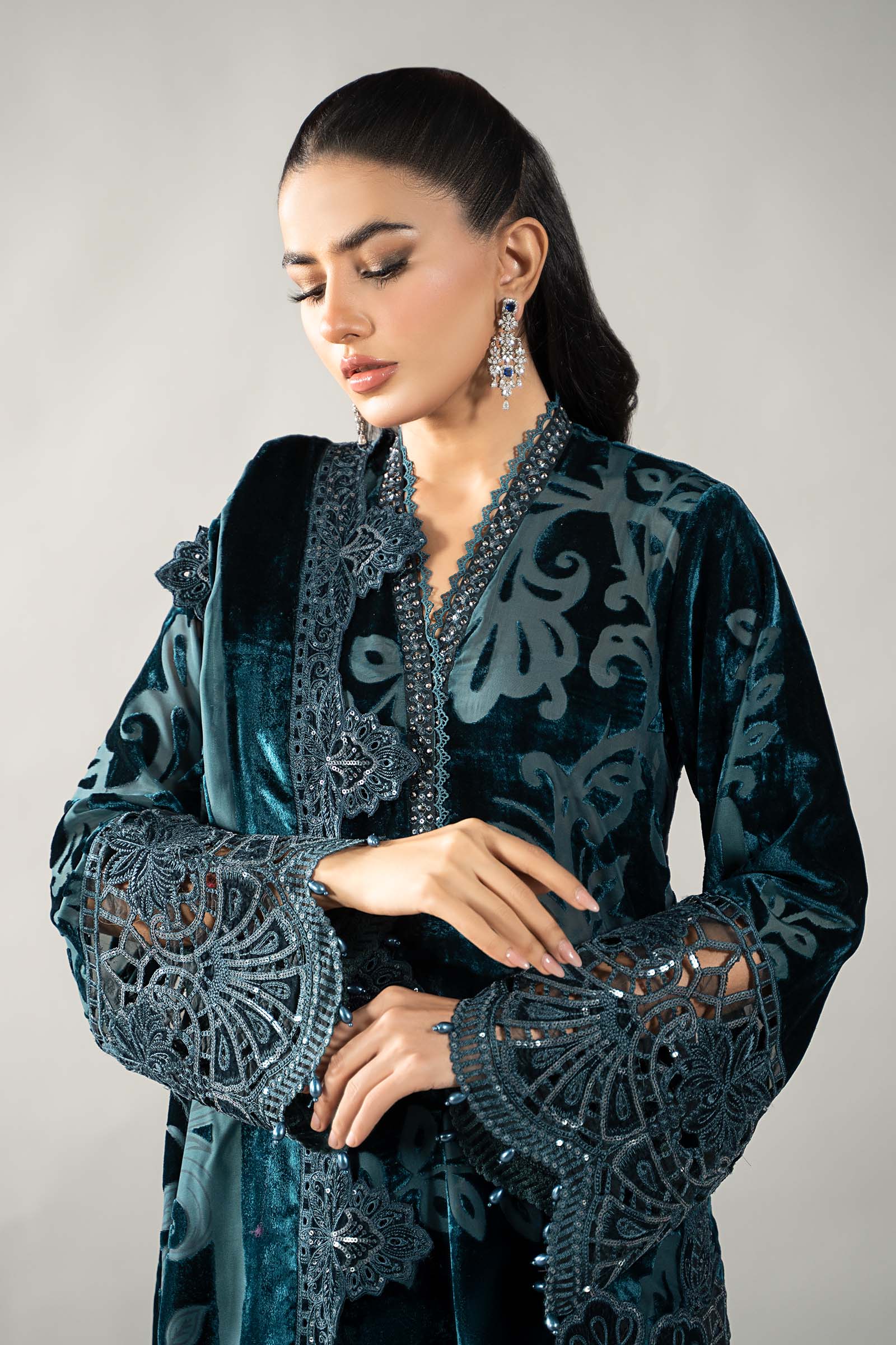 3 Piece Embroidered Palachi Suit | DLS-1203