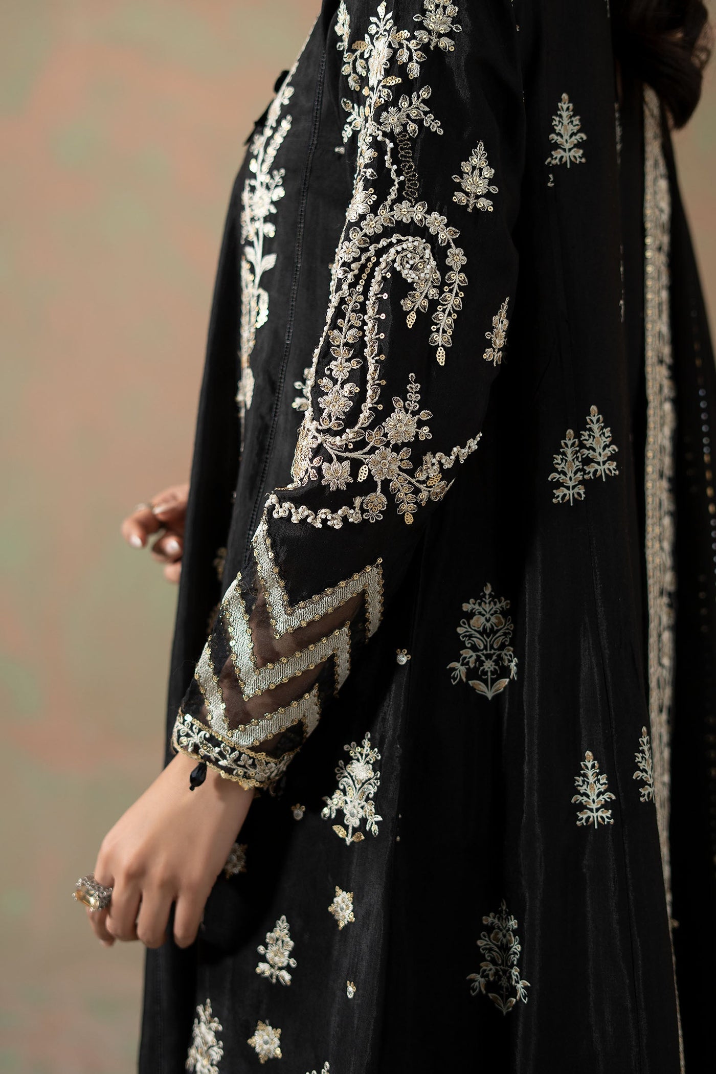 3 Piece Embroidered Raw Silk Suit