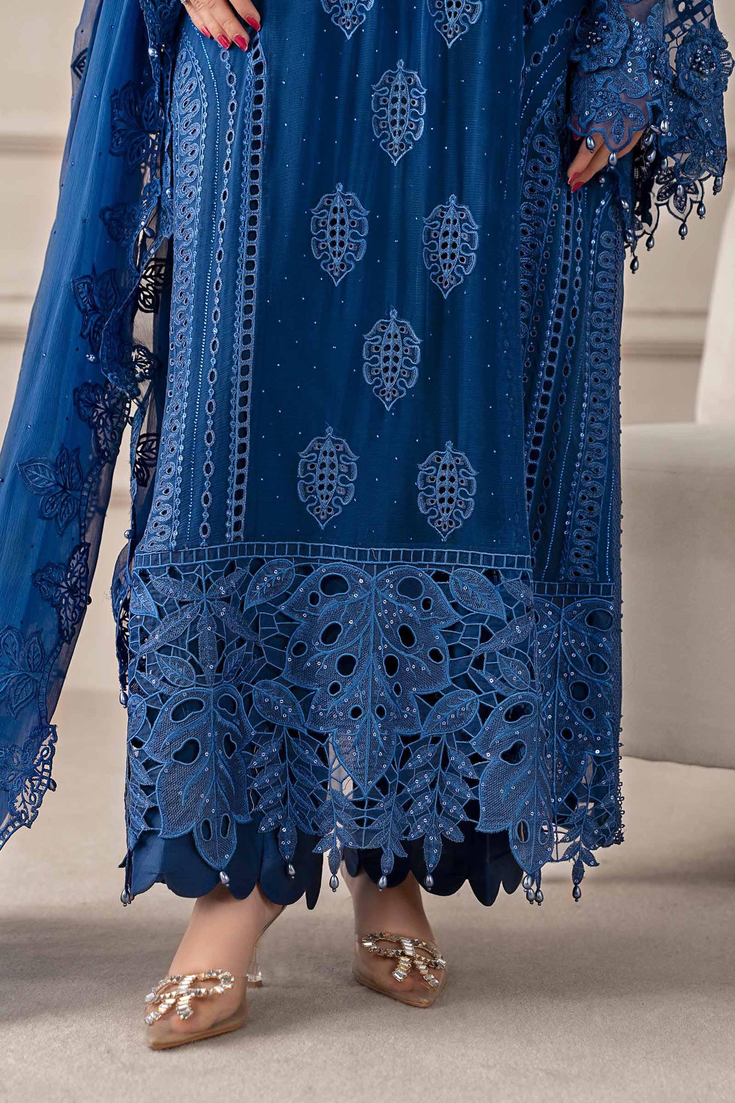 3 Piece Embroidered Chiffon Suit | MCS-25-103