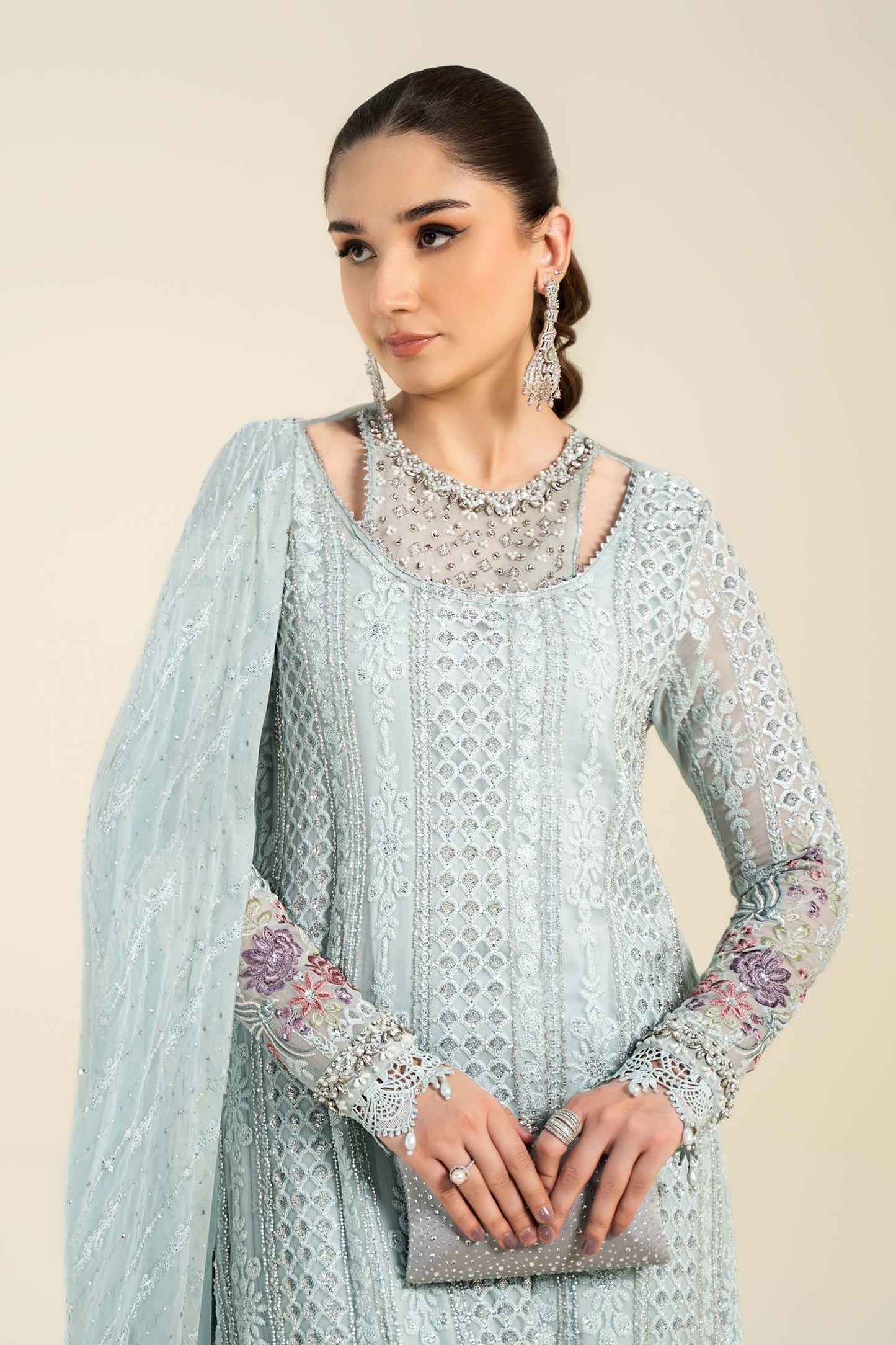3 Piece Embroidered Chiffon Suit | MCS-24-103