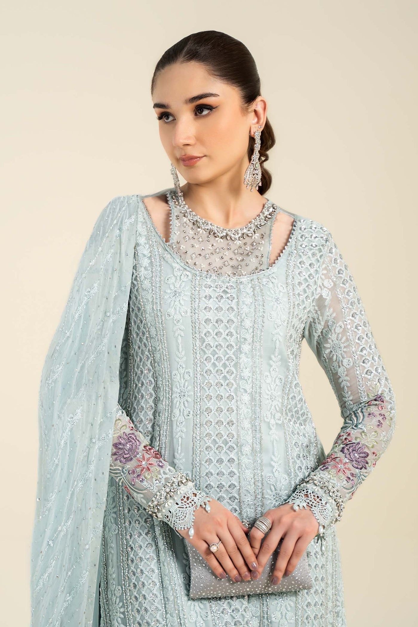 3 Piece Embroidered Chiffon Suit | MCS-24-103