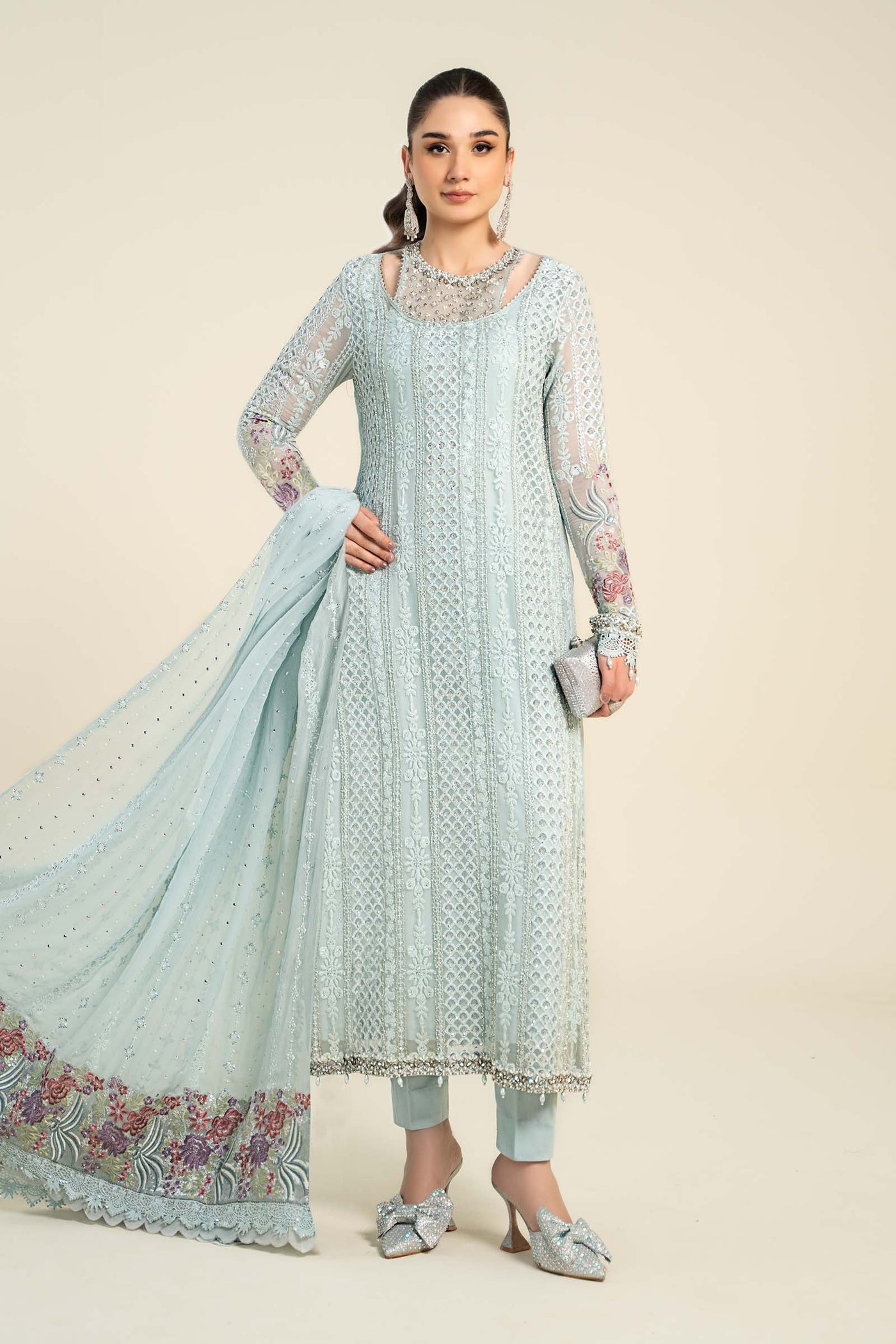 3 Piece Embroidered Chiffon Suit | MCS-24-103