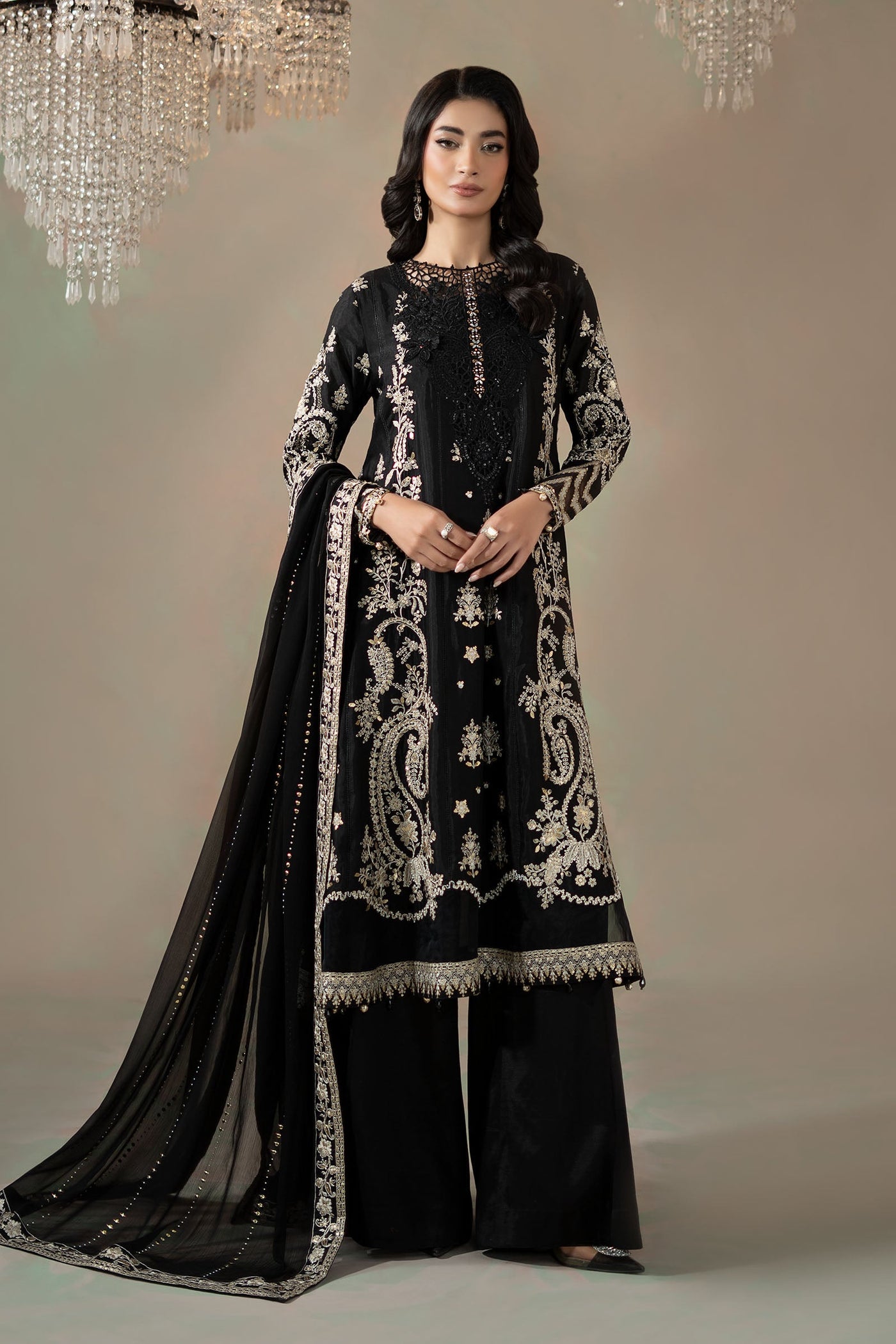 3 Piece Embroidered Raw Silk Suit