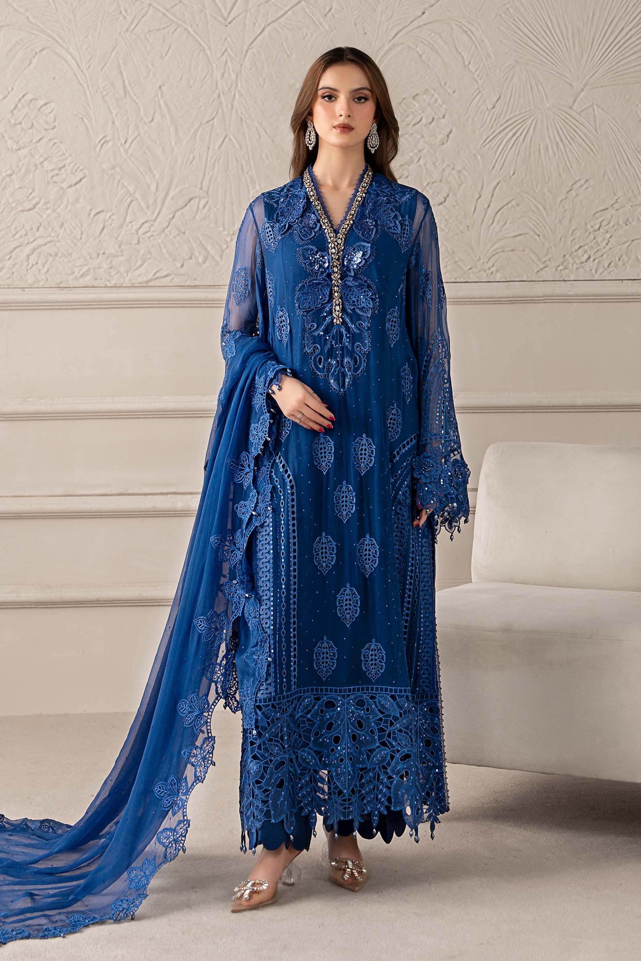 3 Piece Embroidered Chiffon Suit | MCS-25-103