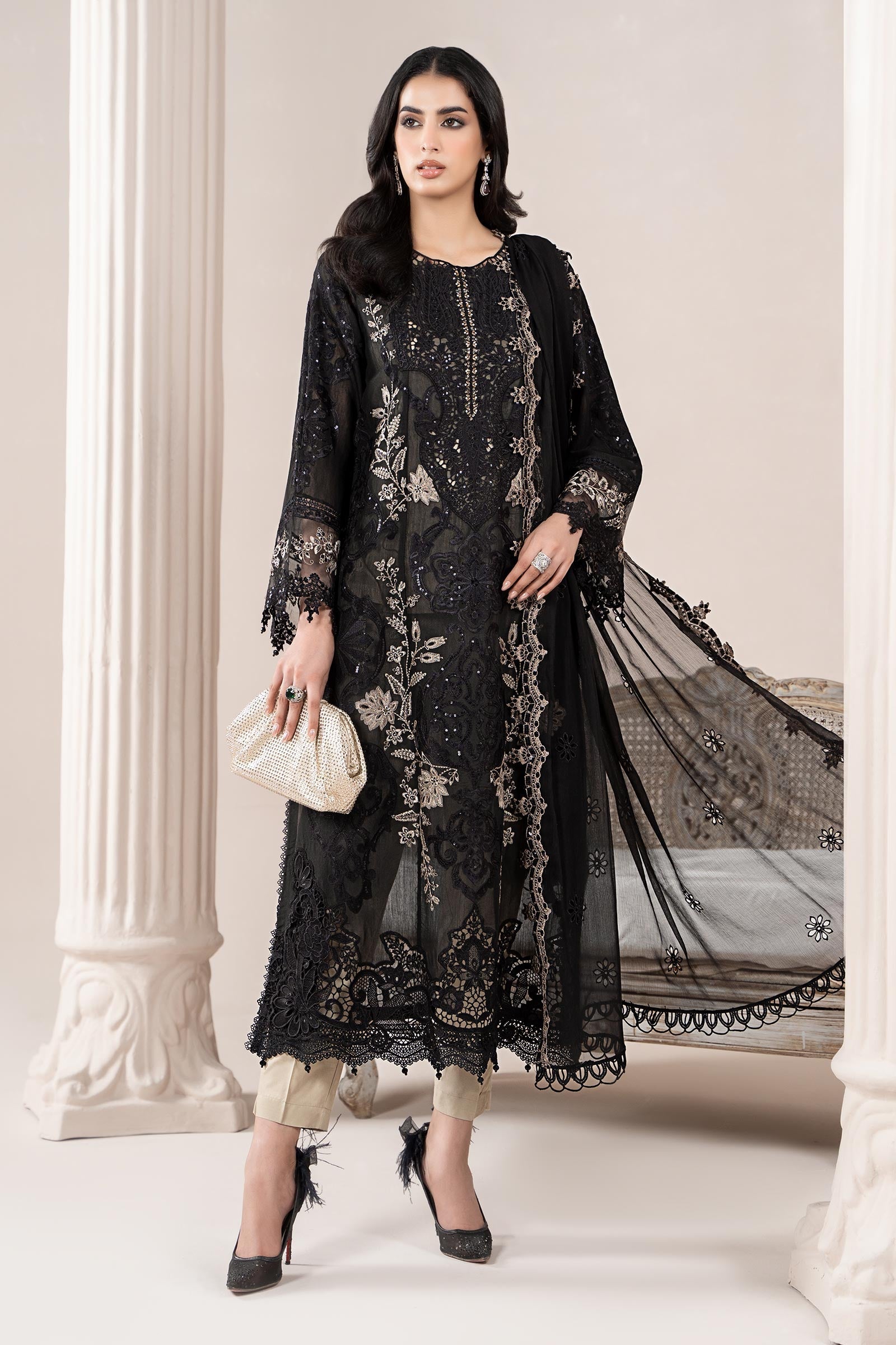 3 Piece Embroidered Paper Cotton Suit | ELS-25-03