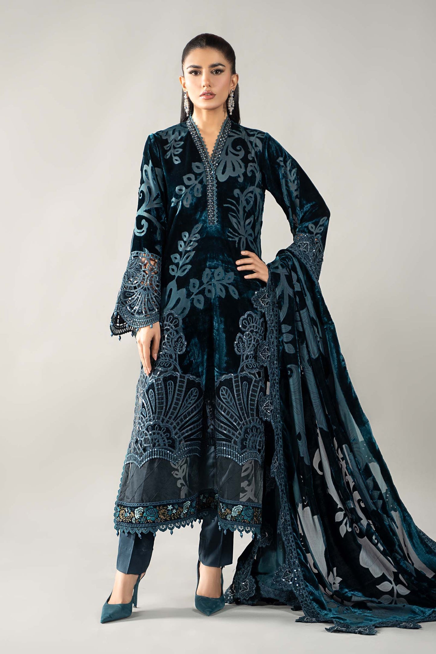 3 Piece Embroidered Palachi Suit | DLS-1203