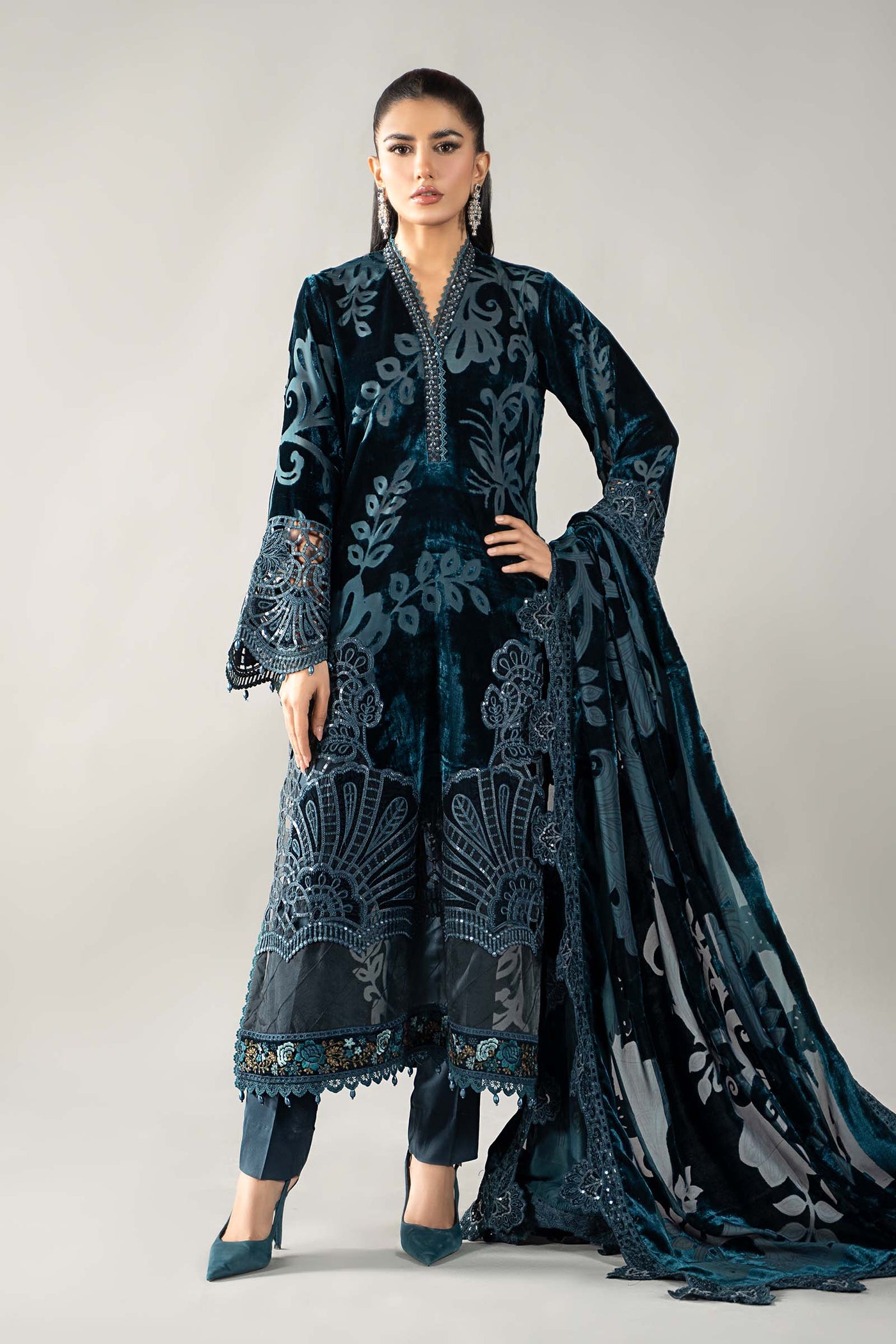 3 Piece Embroidered Palachi Suit | DLS-1203
