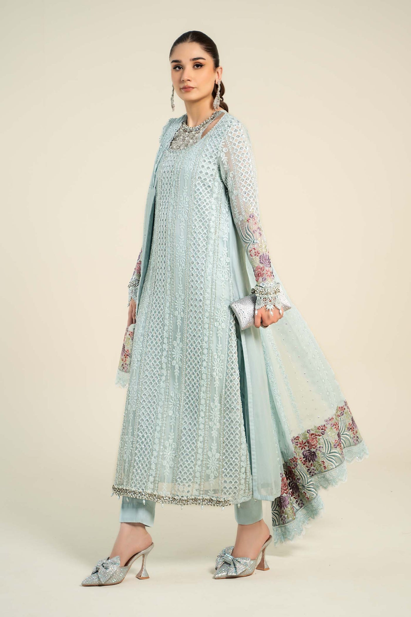 3 Piece Embroidered Chiffon Suit | MCS-24-103