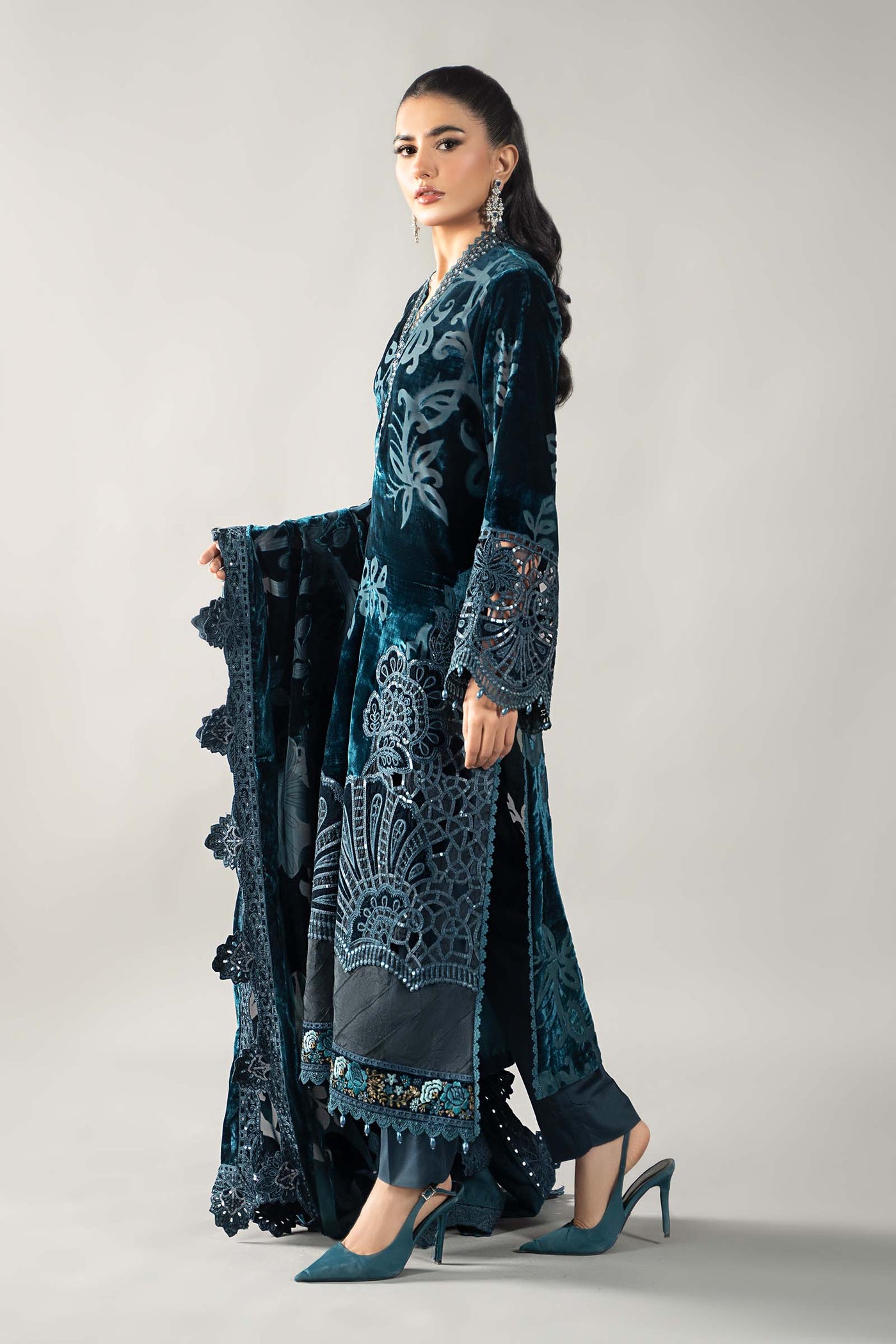 3 Piece Embroidered Palachi Suit | DLS-1203