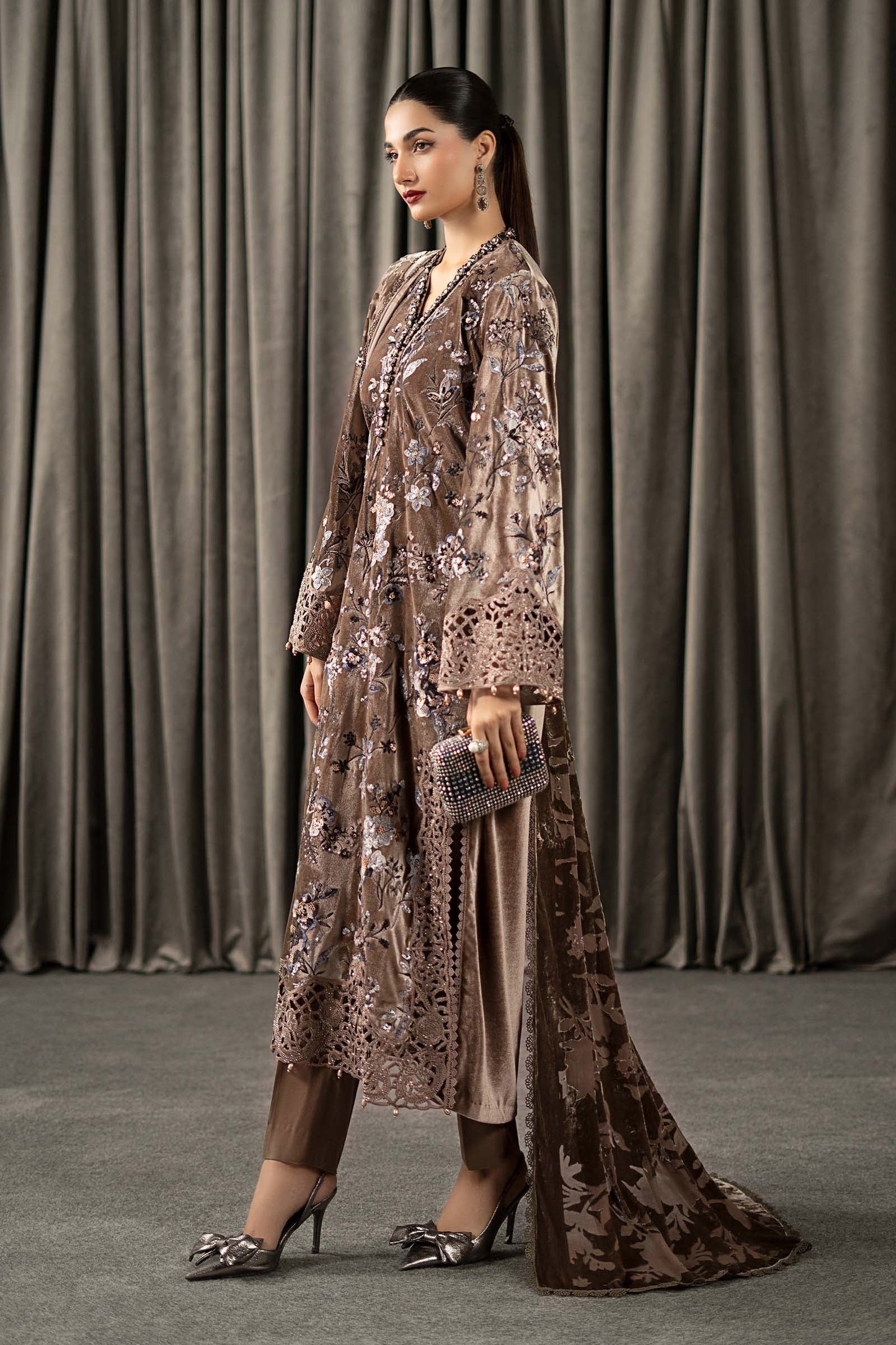 3 Piece Embroidered Velvet Suit